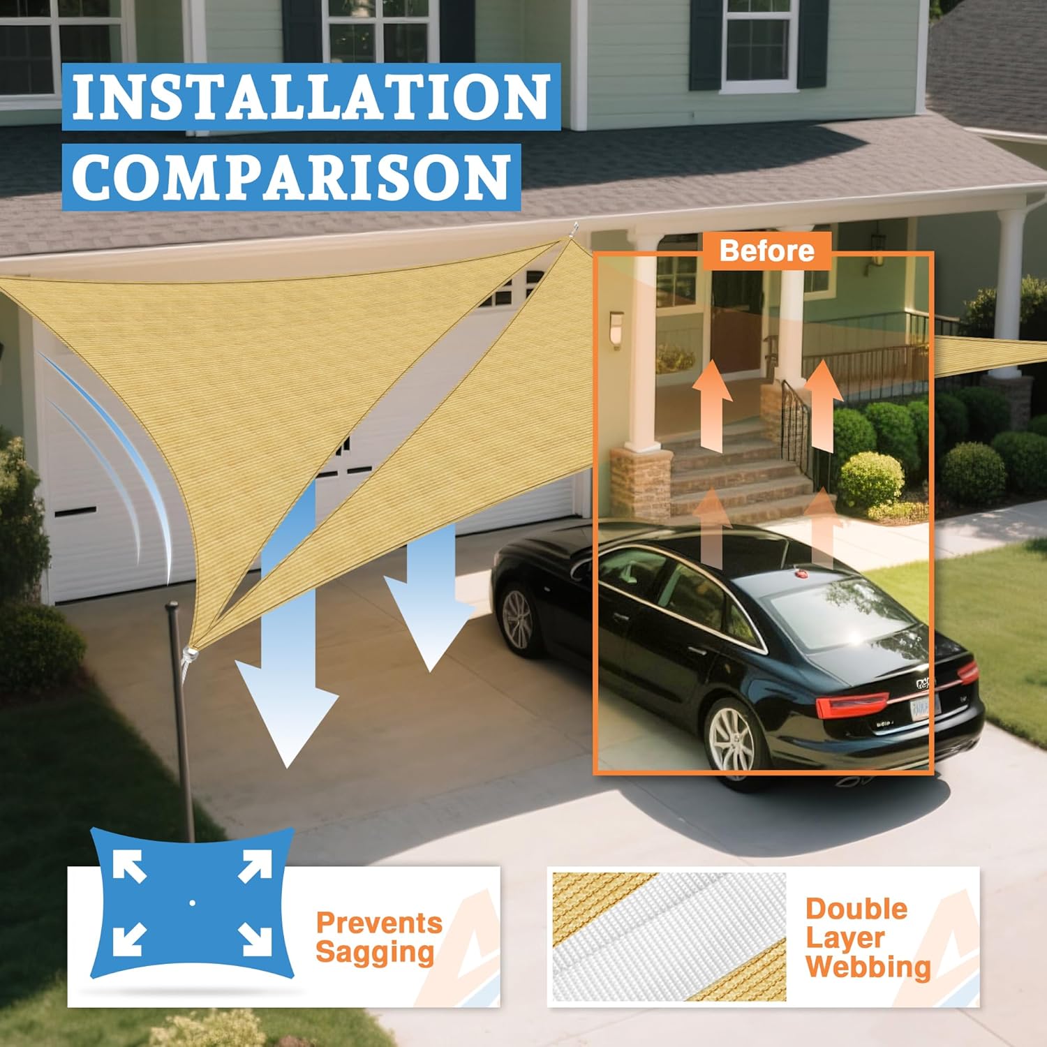 Equilateral Triangle Shade Sail 8' x 8' x 8' Canopy to Block Sunlight for Outdoor Patio Garden Patio Deck Pergola (Sand)