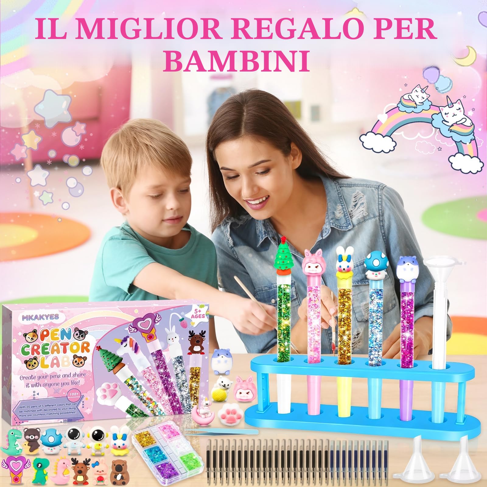 Laboratorio Delle Penne, Kit Creativo per Creare Penne con 82 Accessori, Lavoretti Creativi per Bambini, Set di Penne Creare Fai da te, Idee Regalo per Ragazzi e Ragazze 5-12 Anni