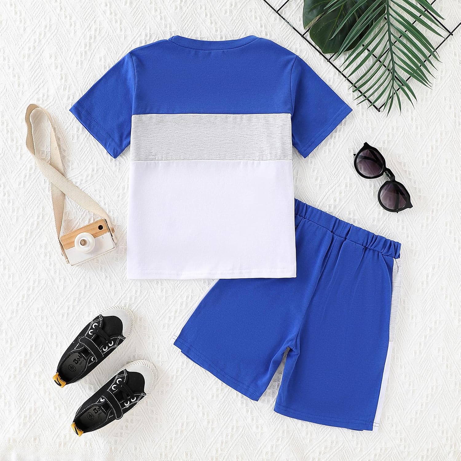 Size 6-12 Years Boys Summer Outfits Set Kids Short Sleeve Top T-Shirt & Shorts Color Block Clothing Sets - Image 4