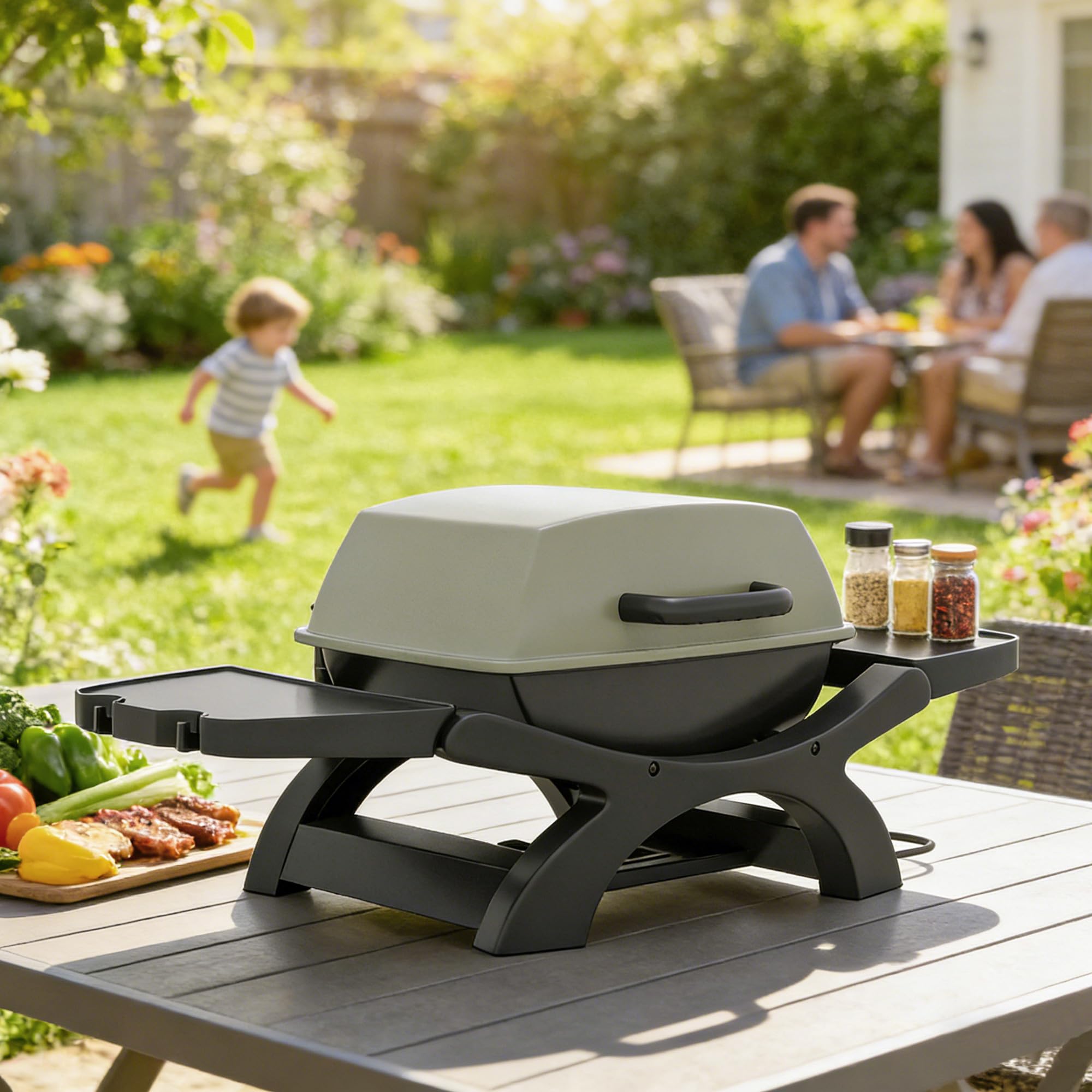 Outsunny Griglia Elettrica da Tavolo 2300W Barbecue Portatile Antiaderente Nero