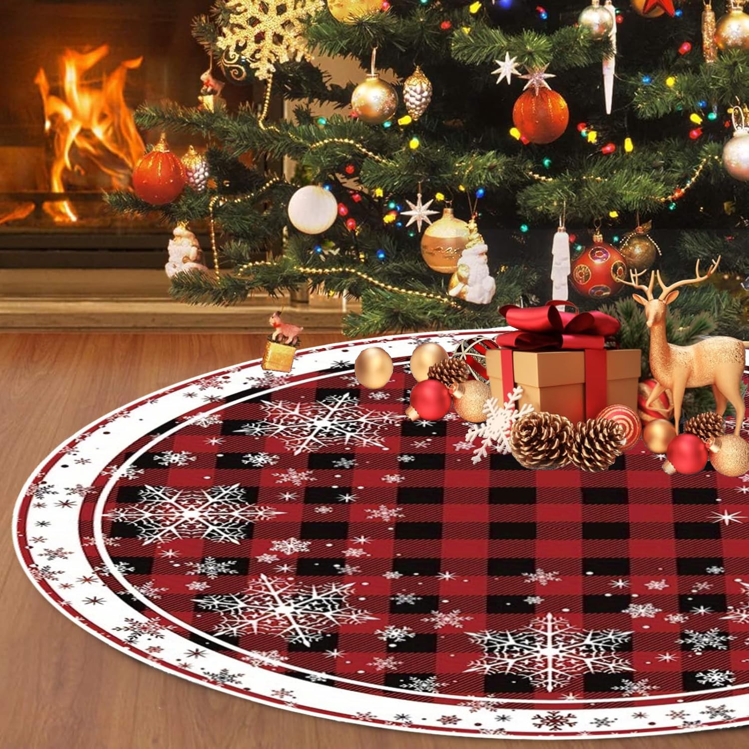 Gmphix Teppich Weihnachtsbaum Decke Rot, 122cm/ 47zoll Weihnachtsbaumdecke Rund, Christbaumdecke Rund, Weihnachtsdecke Tannenbaum Christmas Tree Skirt für Weihnachtsbaumschmuck, Feiertagsfeiern Küche, Haushalt & Wohnen
