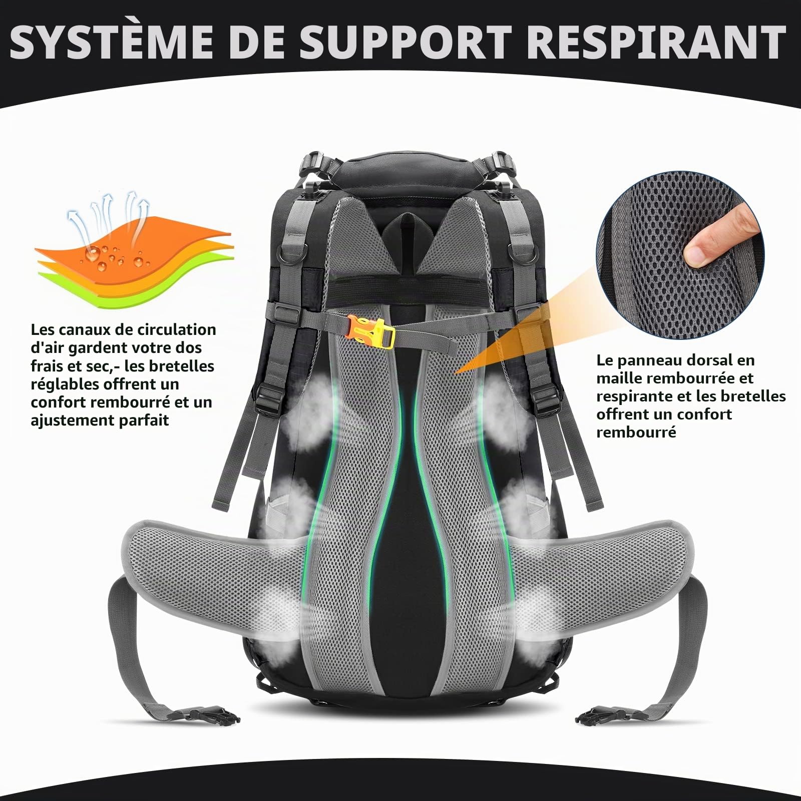 Lixada Sac à Dos de Randonnée, 50L Sac à Dos avec Housse de Protection Imperméable Ultraléger pour Alpinisme Escalade Trekking Sport Voyage Camping