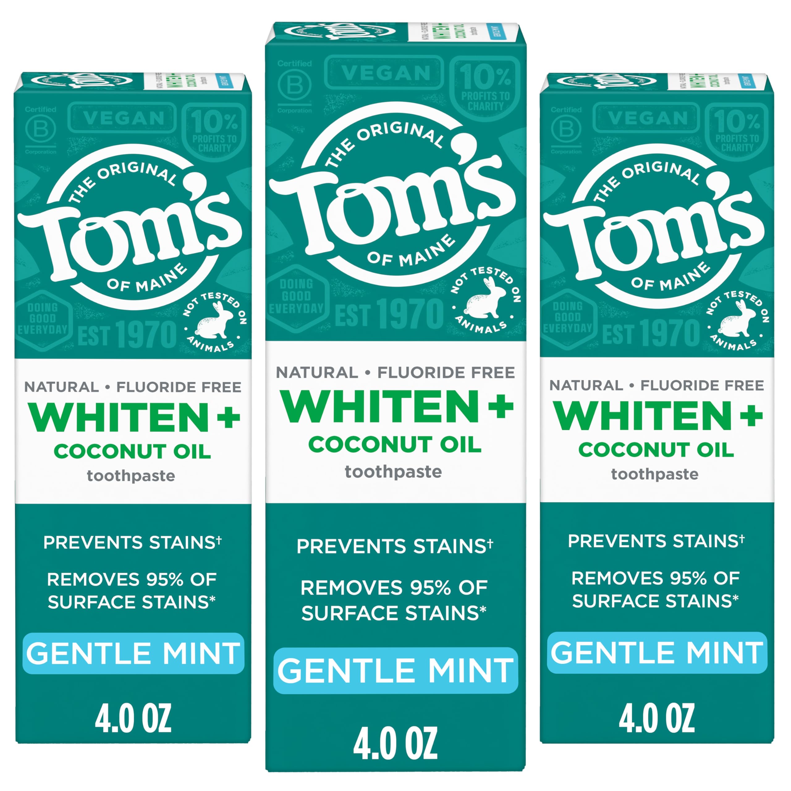 Tom’s of Maine Whiten Plus Coconut Oil Fluoride Free Toothpaste, Natural Whitening Toothpaste with Plant-Based Cleansers, Whitens Without Causing