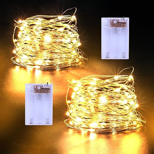 Guirnalda de luces de hadas que funcionan con pilas, 2 unidades de 100 luces LED parpadeantes de 33 pies para interiores y exteriores para disponible en Yaxa Colombia