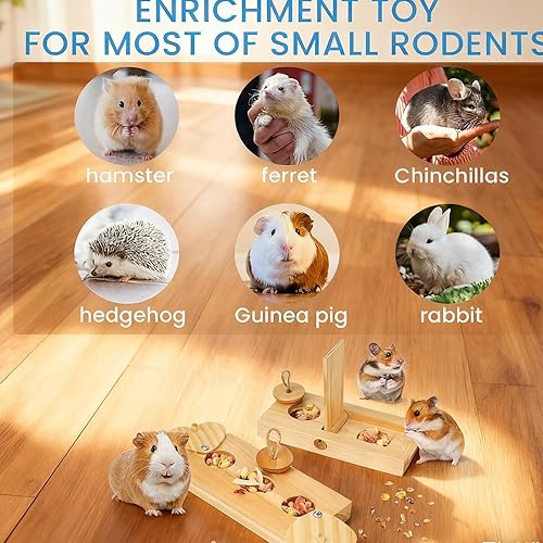 Miniatura 4 de Paquete de 2 juguetes de forrajeo de conejillo de indias, juguetes de enriquecimiento de conejillo de indias, juguetes interactivos de madera de