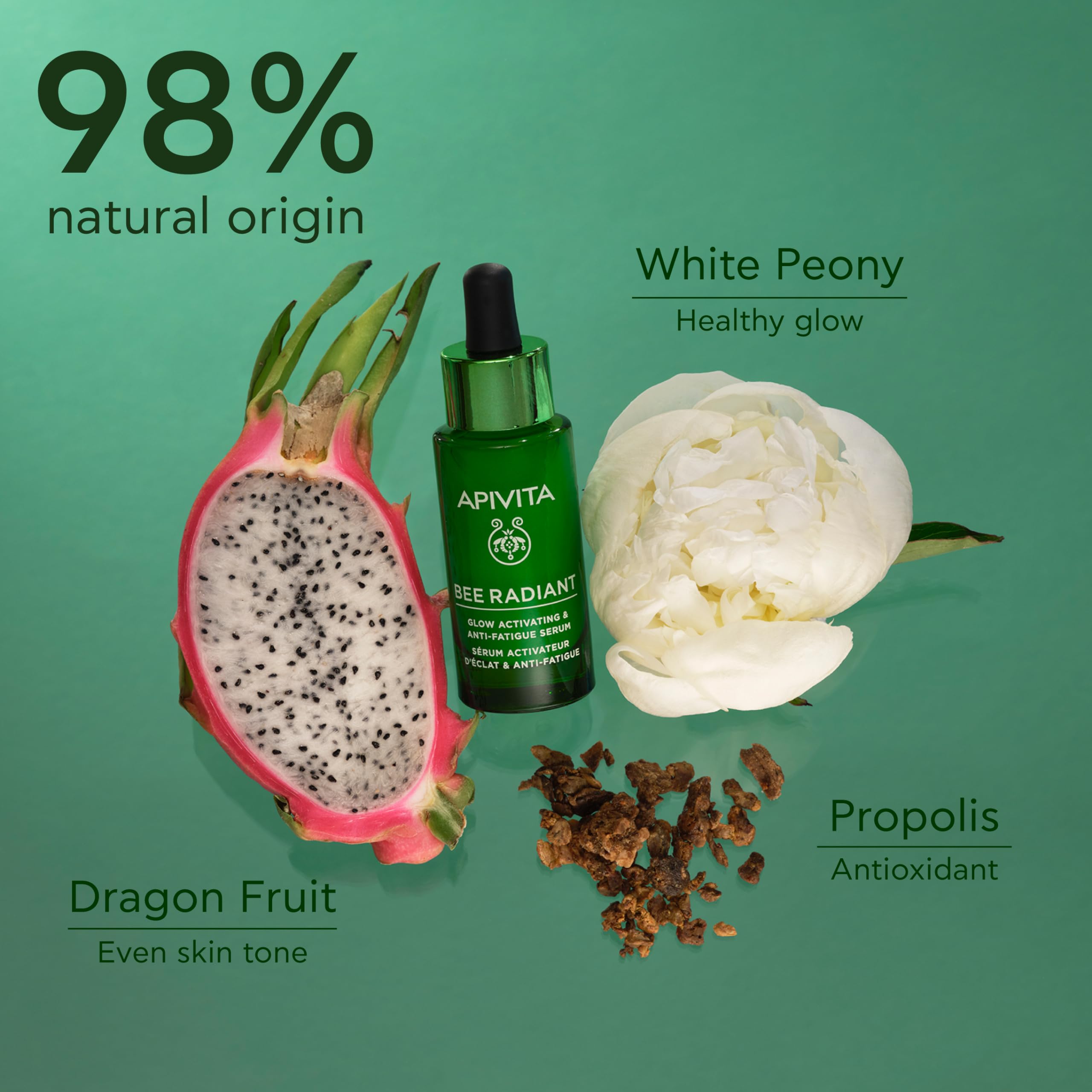 Apivita Bee Radiant Glow Activating & Anti-Fatigue Serum 30ml, Facial Serum with Propolis, White Peony & Dragon Fruit - Image 3