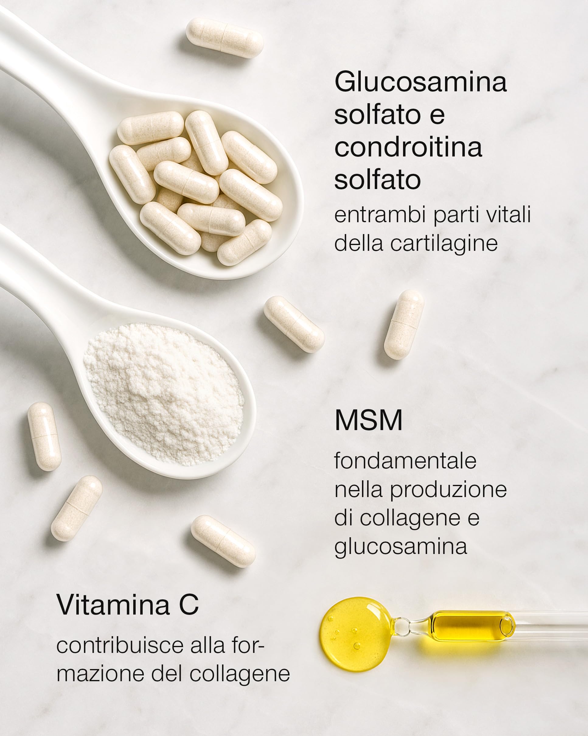 Glucosamina Condroitina MSM – Glucosamine Complex ad Alto Dosaggio - 1720 mg Glucosamina Solfato con Condroitina, MSM e Vitamina C – 120 Capsule – Integratore per Articolazioni e Cartilagine