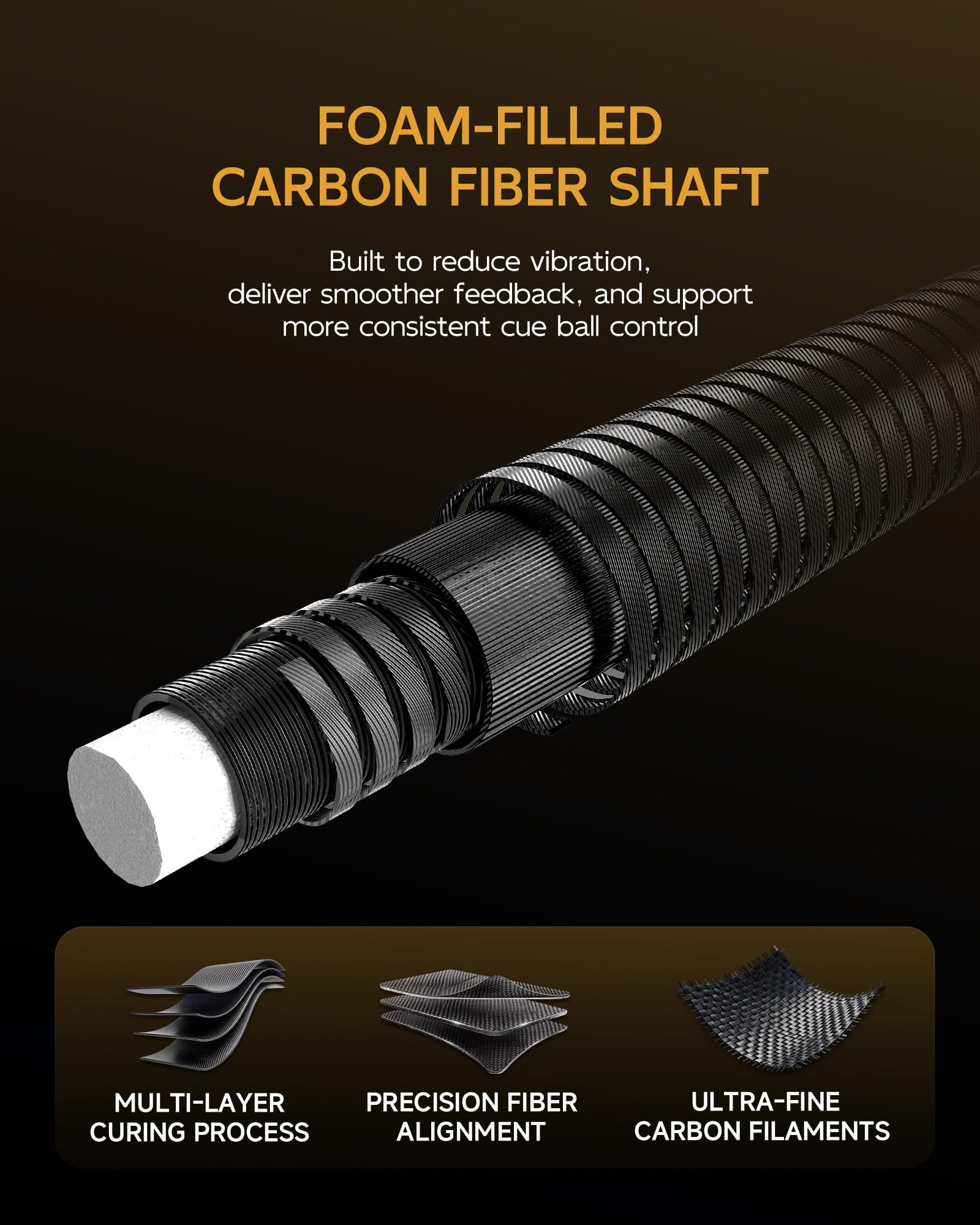 KONLLEN KL-3K Carbon Fiber Pool Cue Stick Wrapless Professional