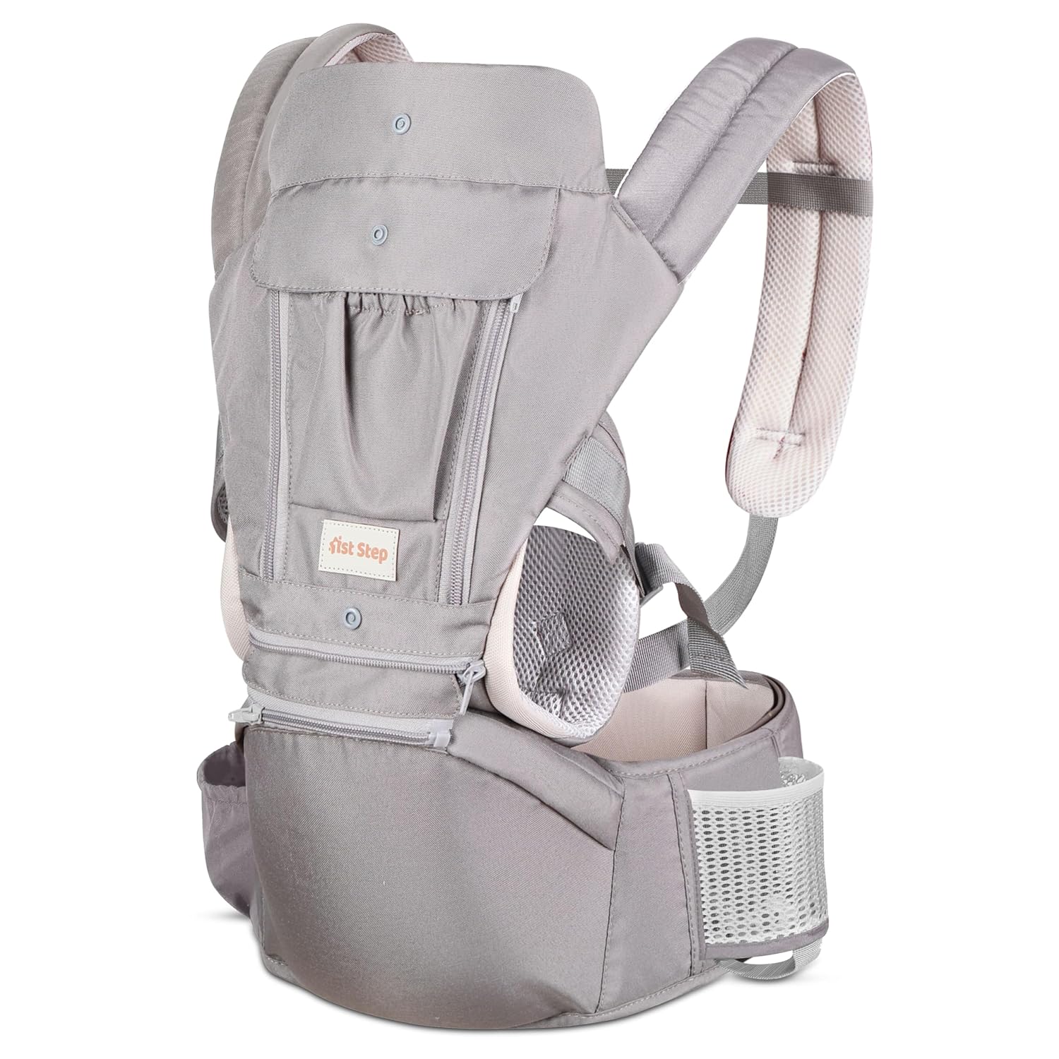 1st Step 5 in 1 Hip Seat Baby Carrier with 5 Carry Positions, Detachable Hip seat, Padded Waist Belt for 6 to 24 Months Baby, Adjustable New-Born to Toddler Carrier, Max Weight Up to 16 Kgs (Grey)