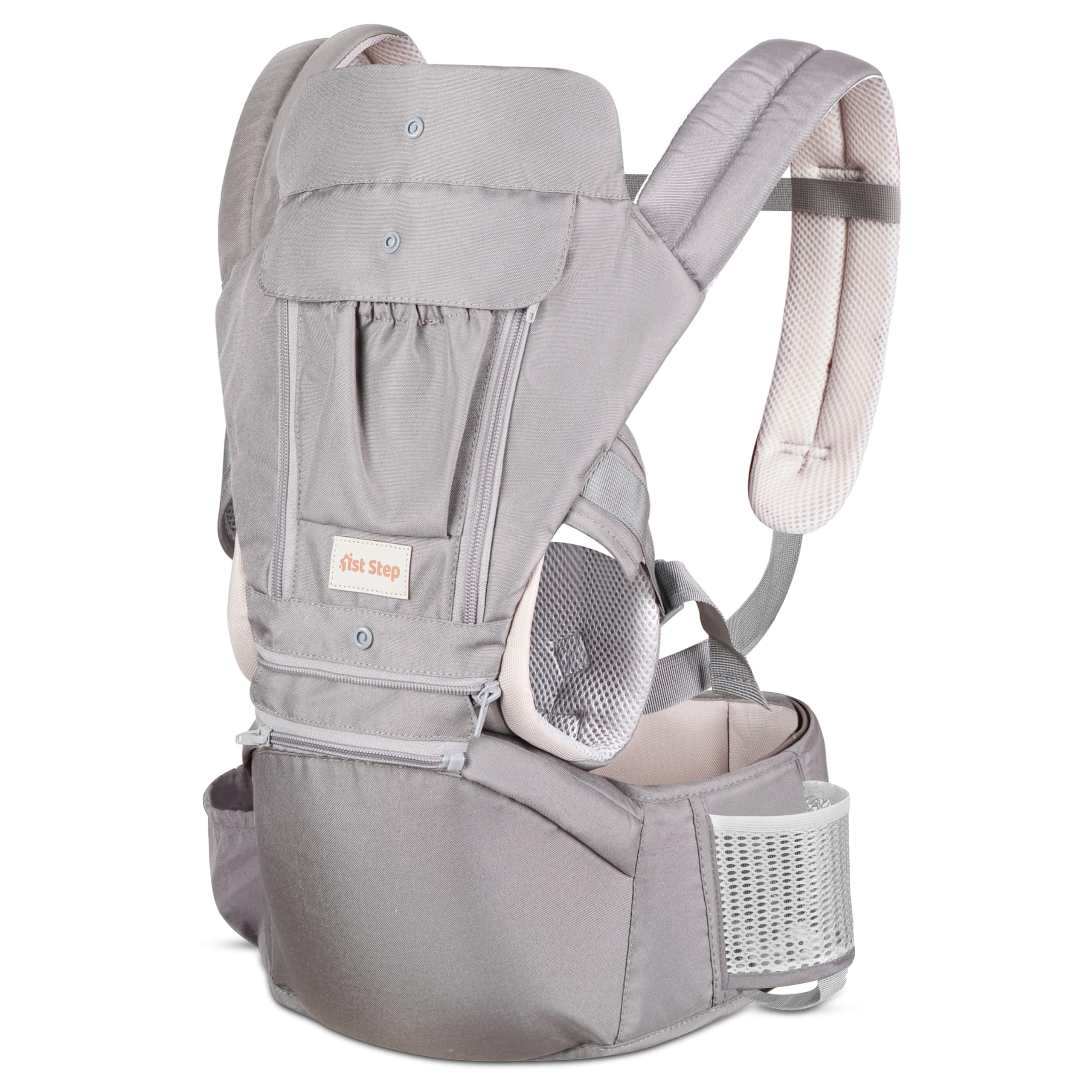 1st Step 5 in 1 Hip Seat Baby Carrier with 5 Carry Positions, Detachable Hip seat, Padded Waist Belt for 6 to 24 Months Baby, Adjustable New-Born to Toddler Carrier, Max Weight Up to 16 Kgs (Grey)