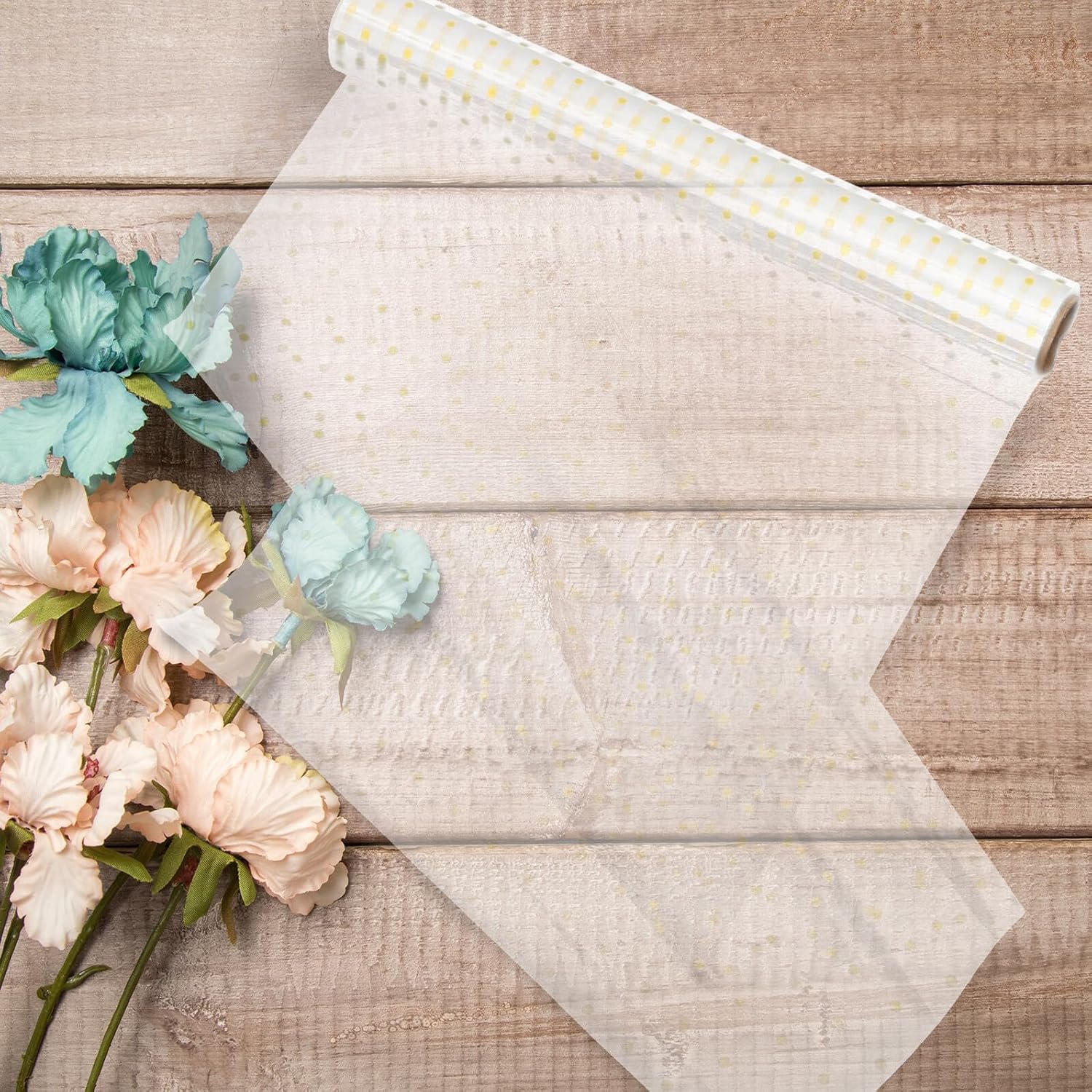 Alipis Floral Bouquet Wrapping Film Roll 40cm X 30m Glassine Paper Gold Dot Pattern Waterproof Flower Packing Wrapper for DIY Wrap and Bouquet Presentation