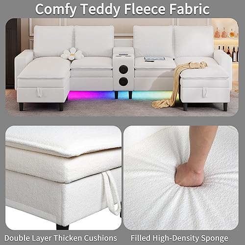 Miniatura 7 de Sofás seccionales para sala de estar, sofá modular de 4 asientos con módulo inteligente, altavoz Bluetooth, luz RGB, estación de carga, sofá de nube