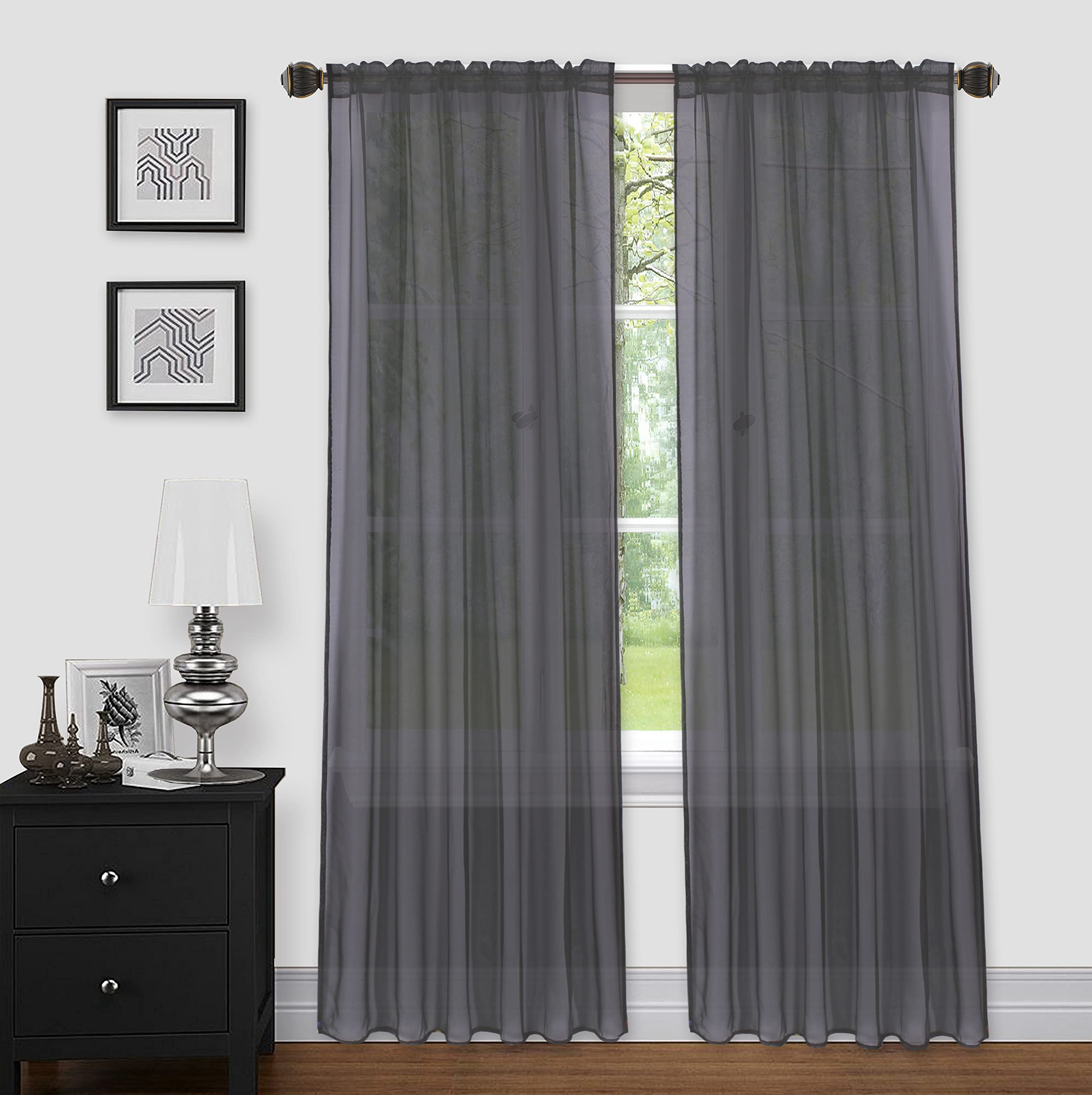 Golden Linens LLC Grey 2 Pieces Sheer Window Panel Set Solid Color Rod Pocket, 54" W x 84" L Each pc (108" X 84" Each Set), for Living Room, Bedroom, Kitchen, Backdrop, Wedding Decoration