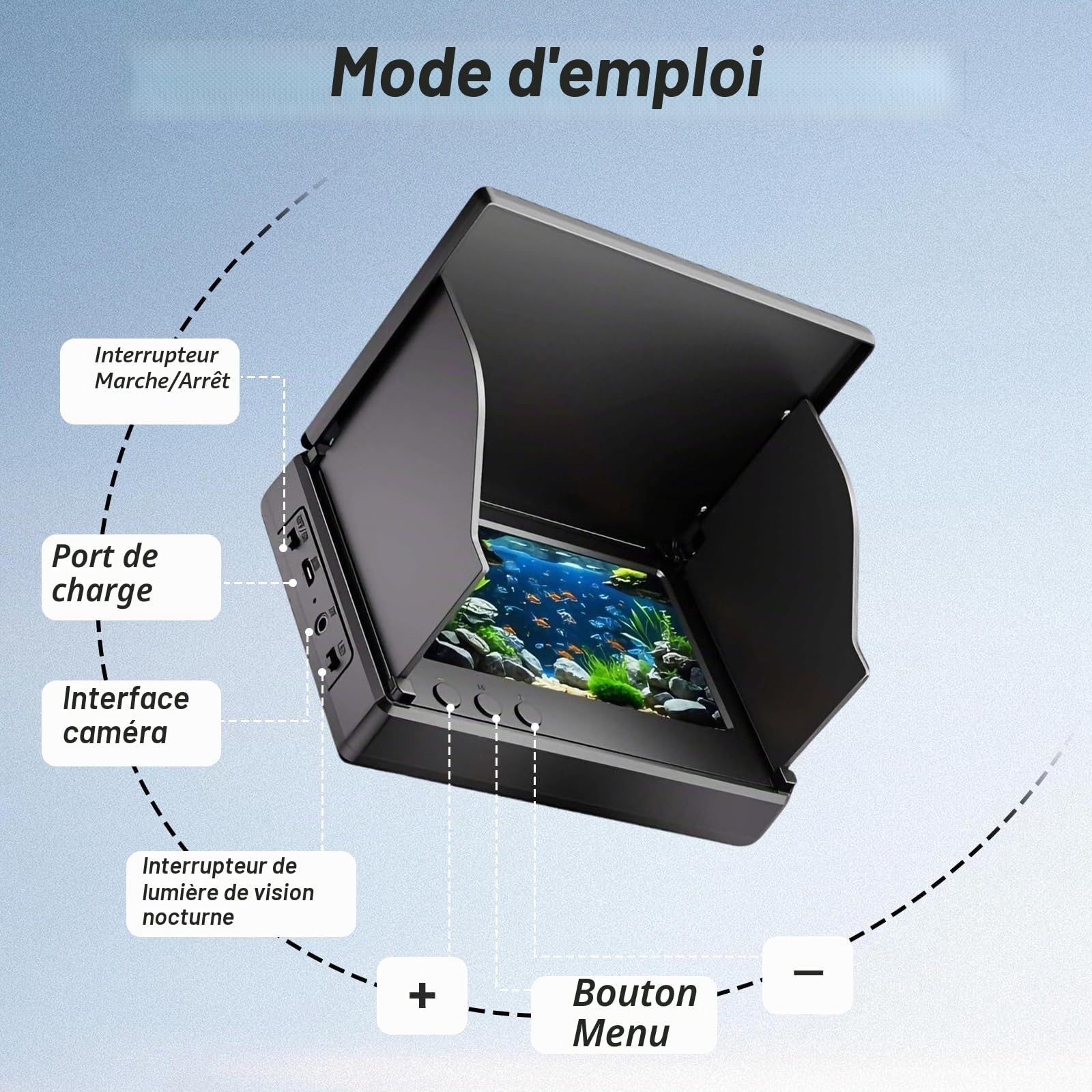 Camera sous Marine avec Sondeur, Sondeur étanche IP67 avec écran IPS HD de 4,3 Pouces et Câble de 30 Mètres pour la Pêche sur Glace, en Bateau, du Bord et en Kayak