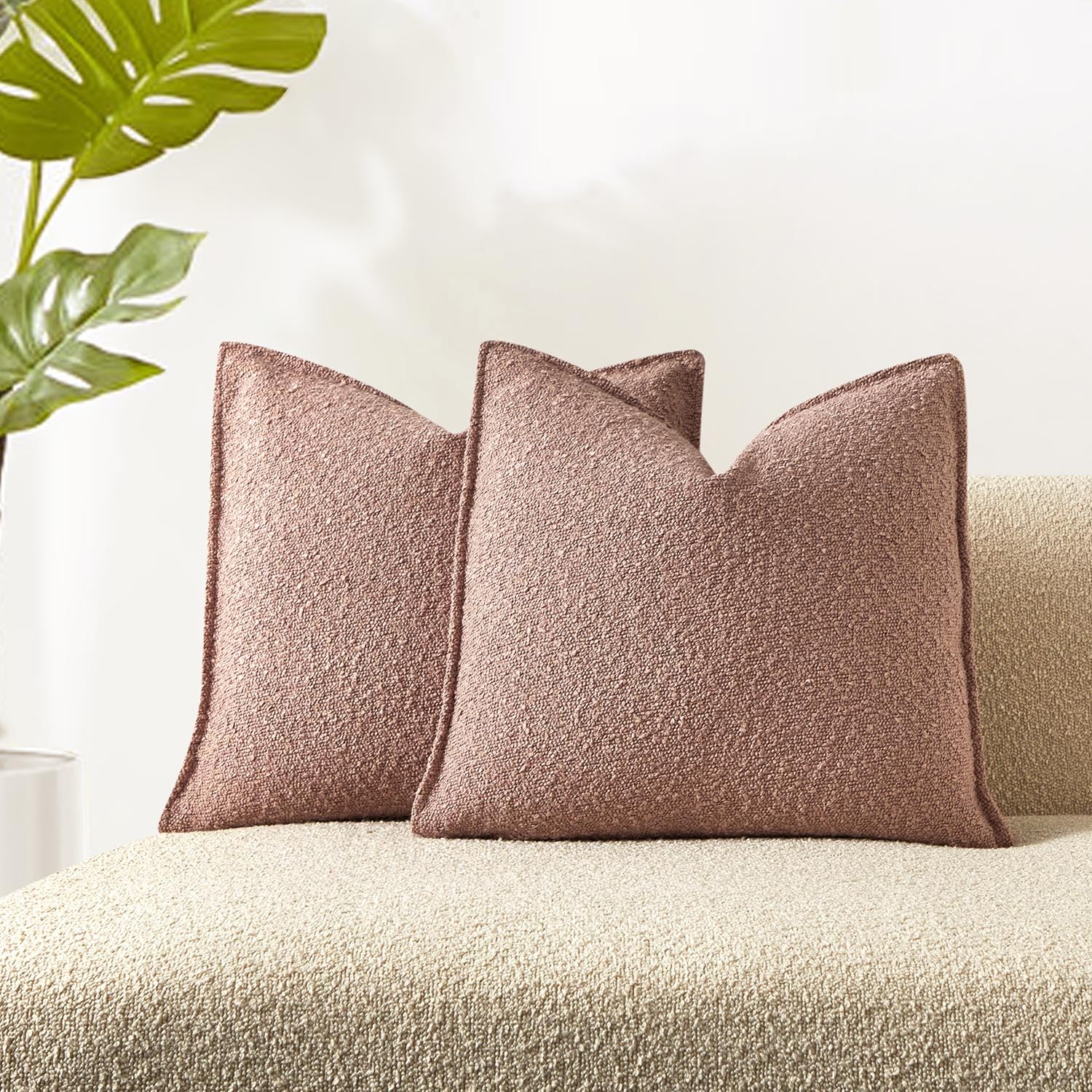 JUSPURBET 24x24 Throw Pillow Covers Set of 2 Decorative Pillow Covers for Couch Sofa Bed Cozy Boucle Textured Cushion Covers Cases with Invisible