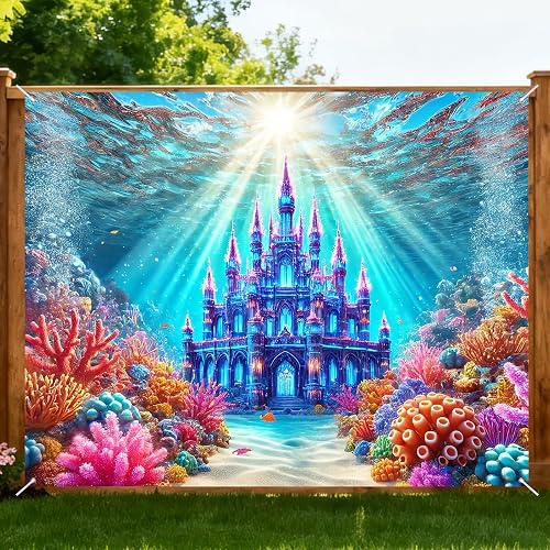 Nuxovilar Underwater Castle Photo Banner Mermaid Party 90x70