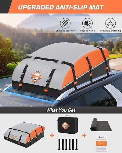 Vista 15 de Sailnovo Portaequipajes de techo de PVC de 20 cúbicos para techo de automóvil, impermeable, carcasa suave, incluye alfombrilla antideslizante, 6