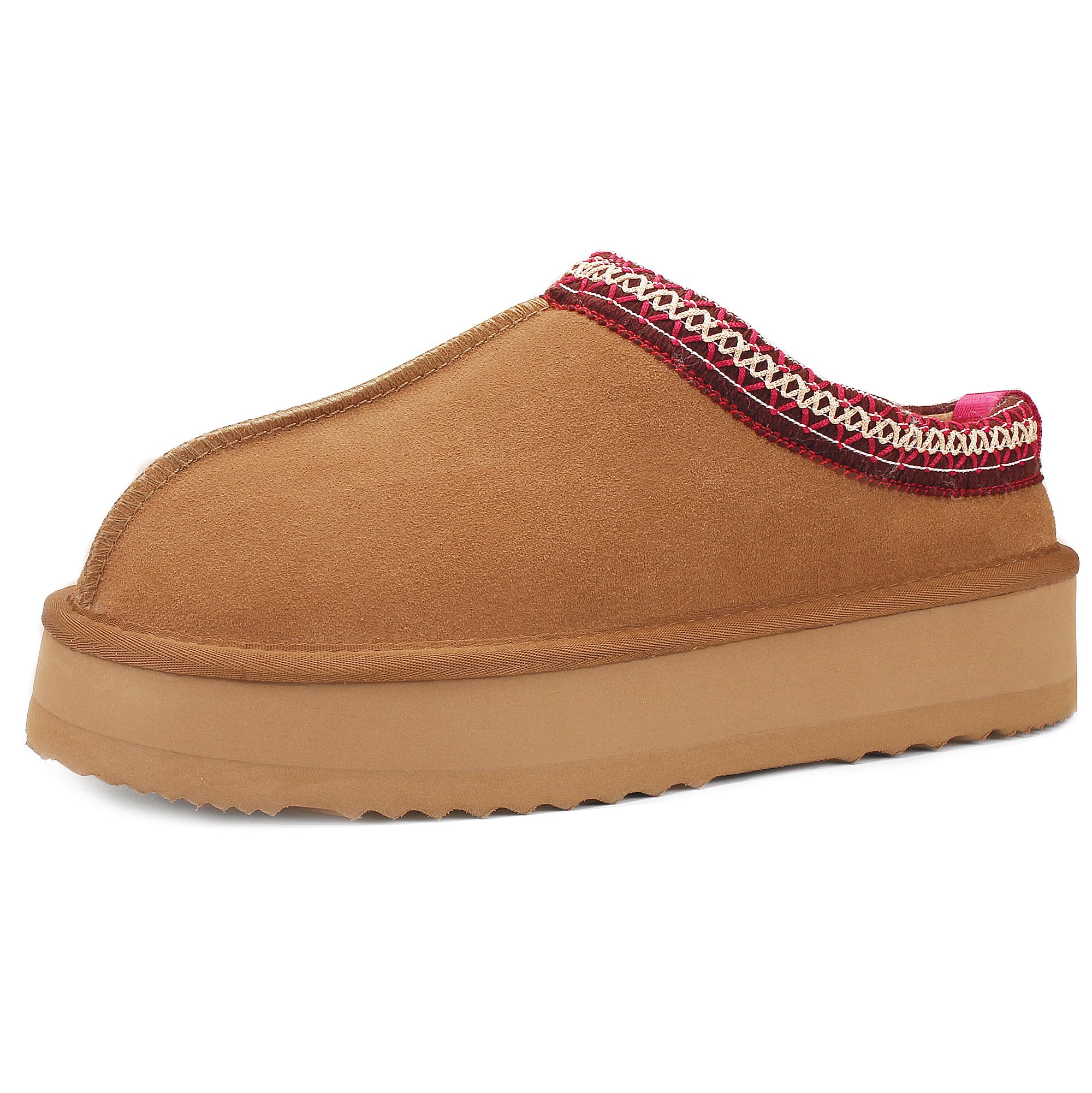 CNTAOWomen's Winter Brown Platform Slippers, Mini Boots, Suede Leather, Fuzzy Fur, Slip On, Size: US Women's