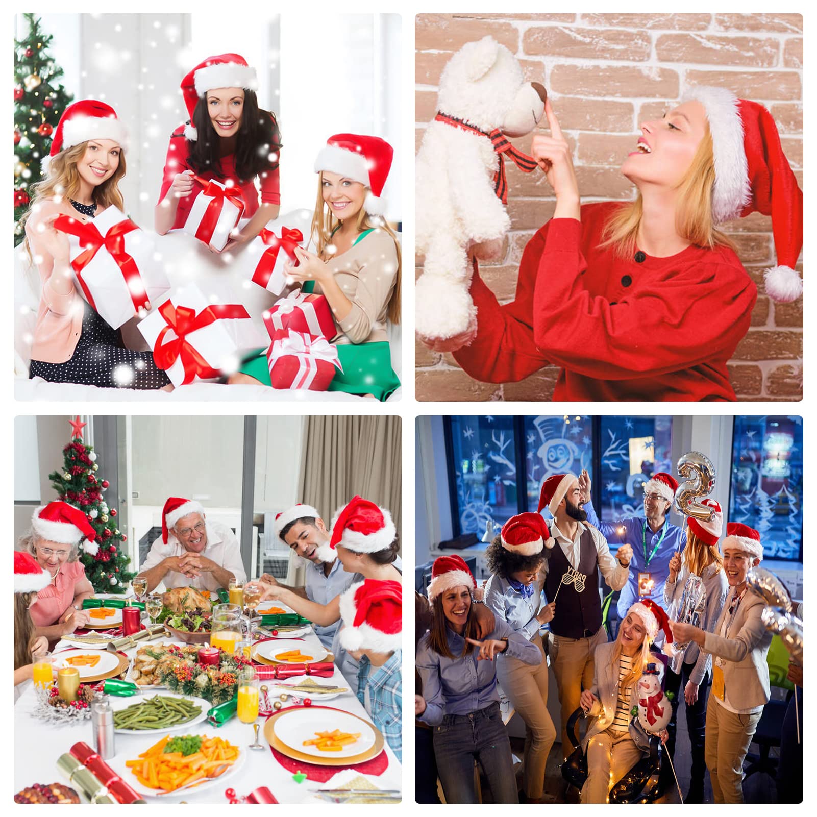 6 Packungen Weihnachtsmützen, Weihnachtsmannmützen für Erwachsene, Plüsch-Weihnachtsmützen für Neujahrsferien, Unisex, Erwachsenengröße