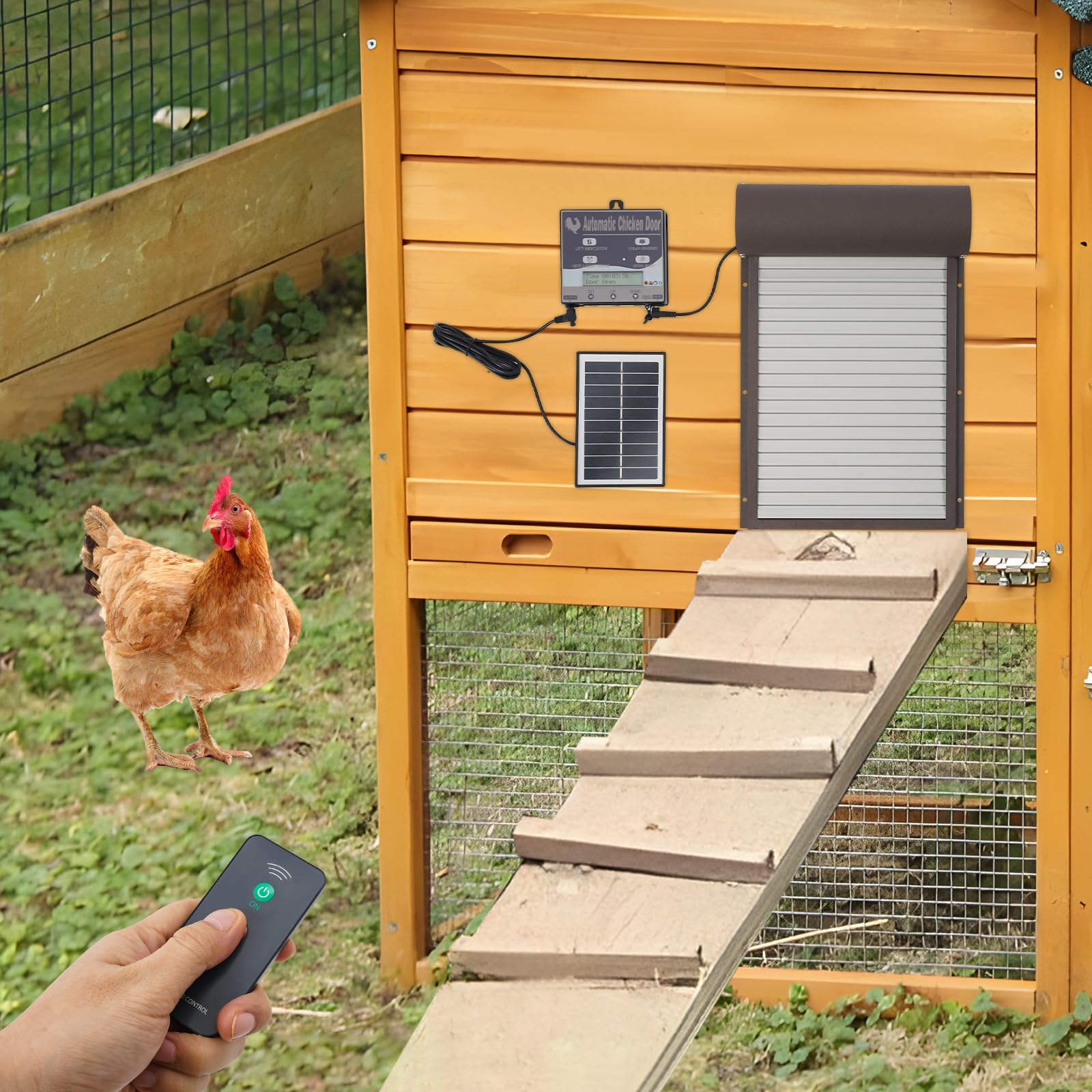 Pollaio Automatico Schermo LCD Solare Aggiunto Con Telecomando 1 Pannello di Controllo E 1 Pannello Solare Adattatore di Alimentazione 4 Modalità Operative Per Pollame
