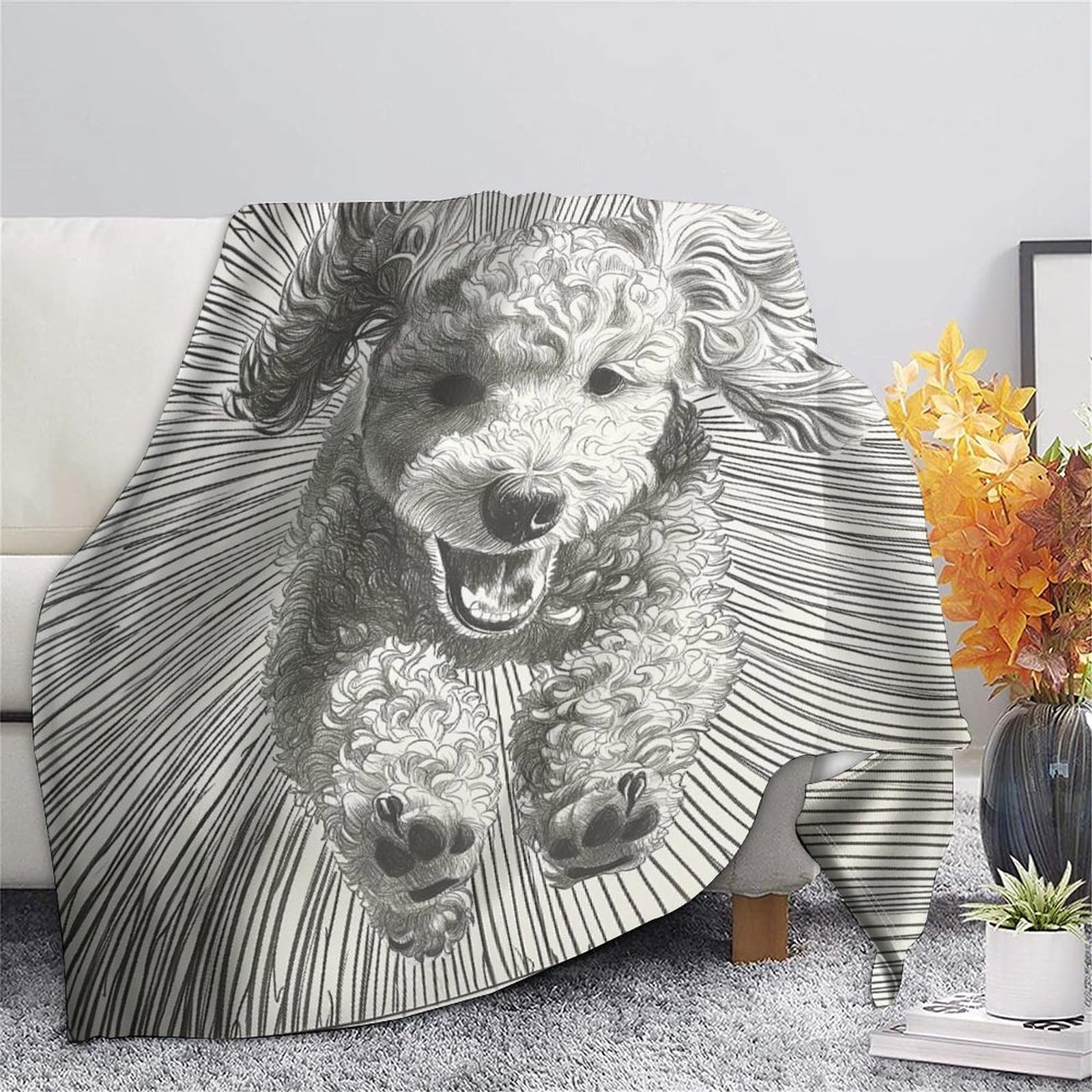 Pudel-Fleecedecken, für Herren und Damen, Erwachsene, Flanelldecke, 3D-Druck, Sherpa, atmungsaktiv, gemütlich, weich, warm, flauschige Decke, Plüschdecken für Bett, Couch, 150 x 200 cm