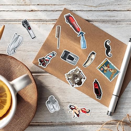 Miniatura 5 de Paquete de 50 calcomanías retro para peluquería, vinilo impermeable para laptop, botella de agua, espejo de salón, caja de herramientas, álbum de