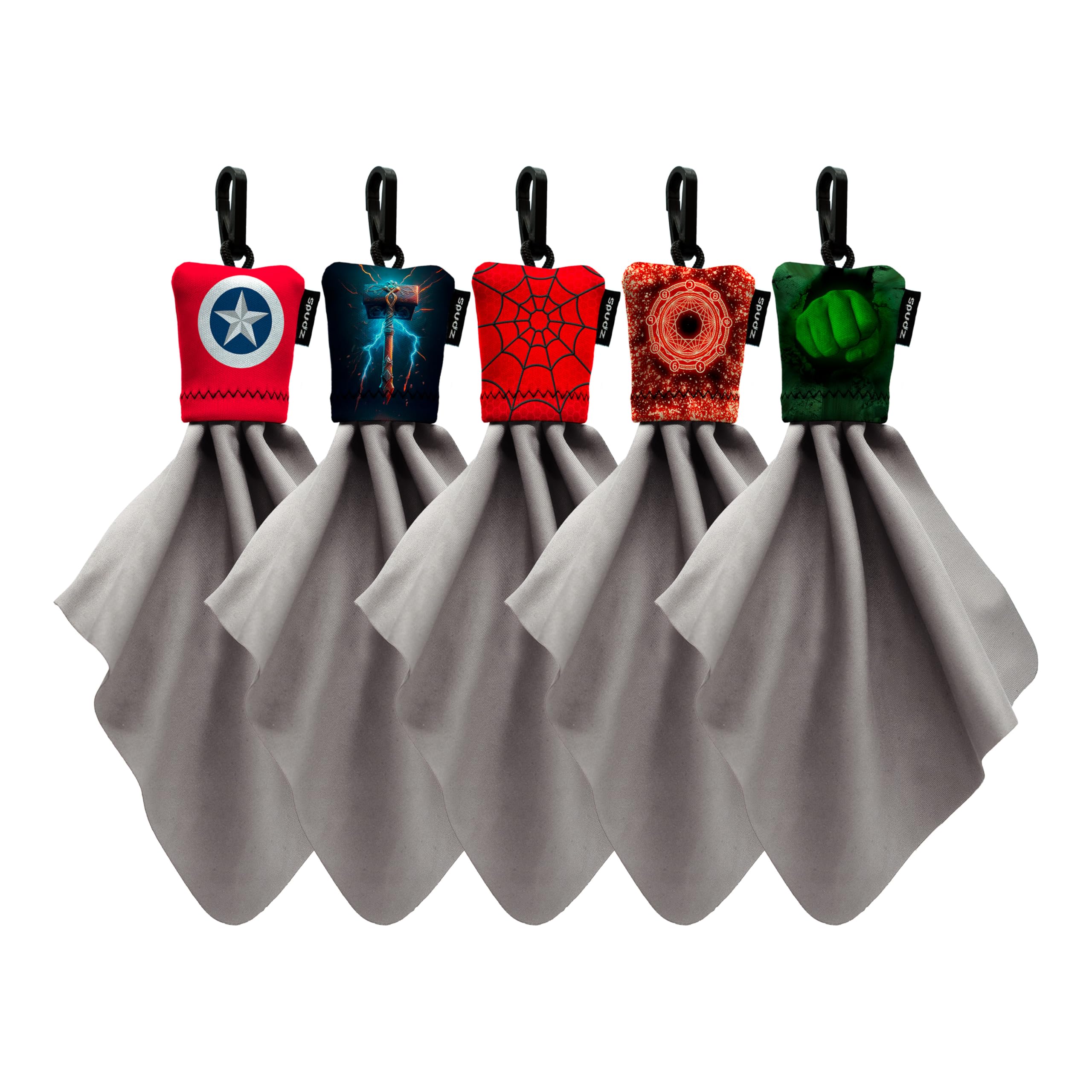 SPUDZ Paquete ultra variado, cinco toallas de microfibra de 6 x 6 pulgadas con bolsas de neopreno, paños de limpieza de microfibra de alta calidad para portátiles, lentes, cámaras, pantallas y más, paquete surtido de 5 colores