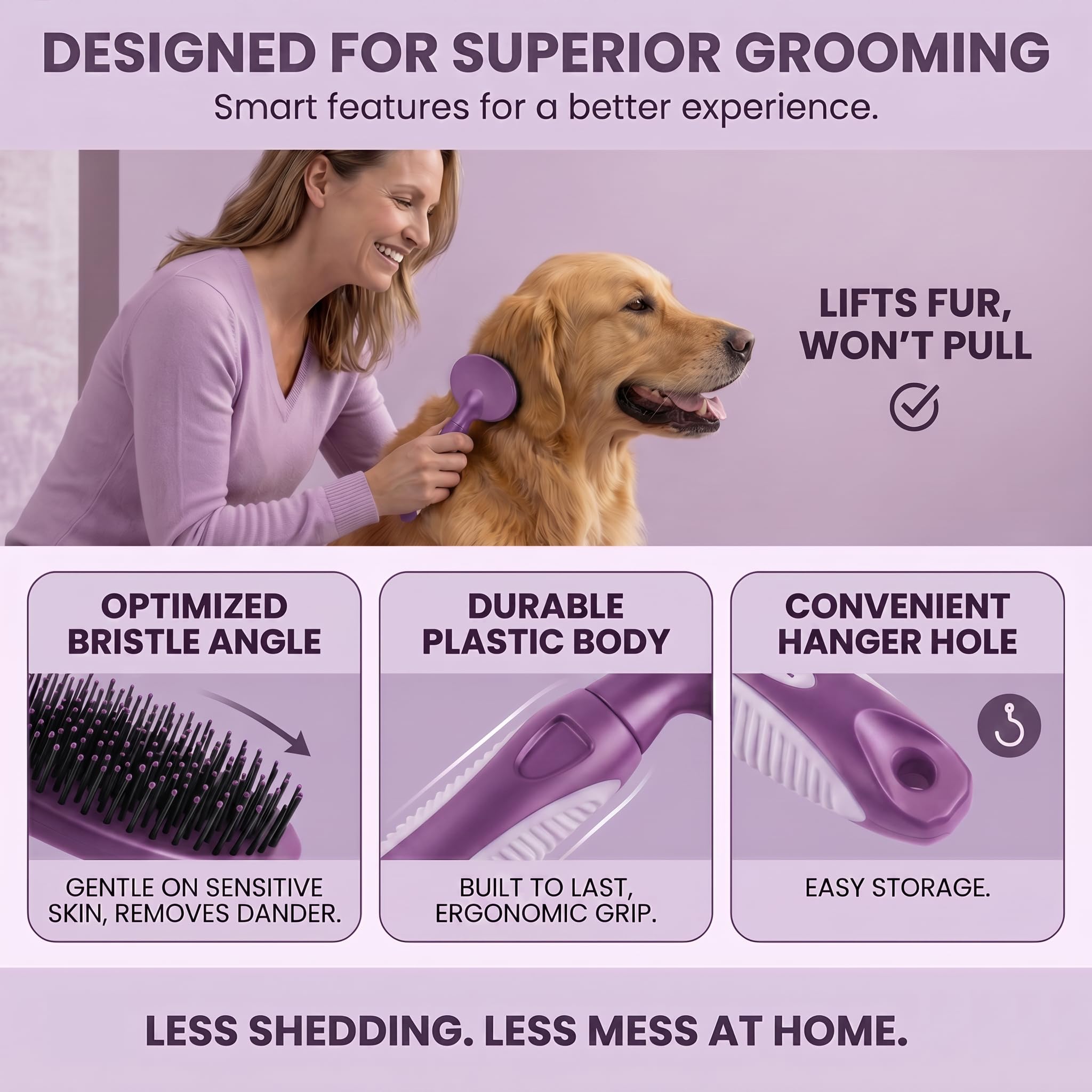 Cepillo de cerdas redondas para mascotas para perros y gatos – Cepillo suave para perros para aseo de pelo corto o largo – Herramienta suave para piel sensible, elimina la caspa, la suciedad y