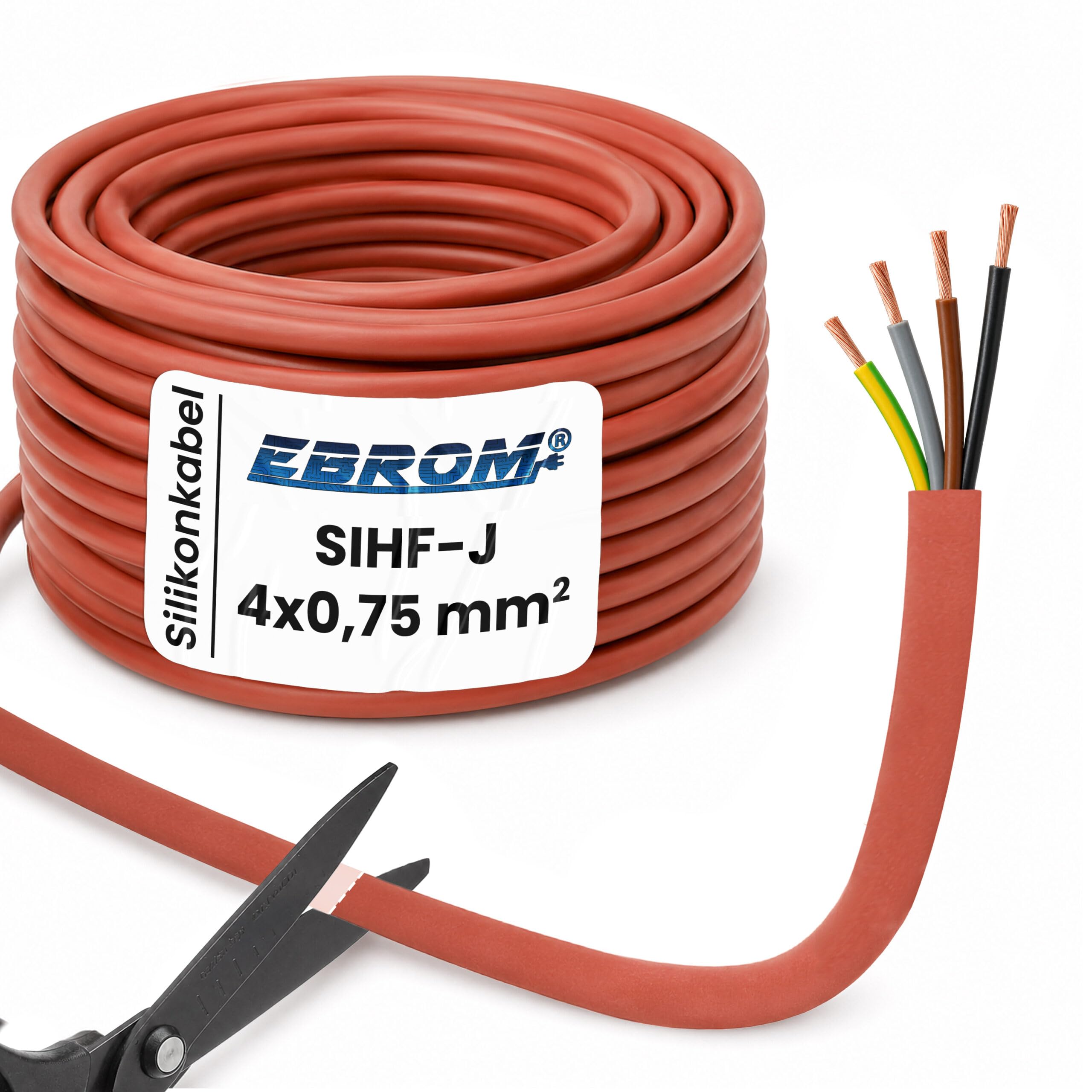 Kabel silikonowy (kabel do sauny) towar sprzedawany na metry SIHF-J 4 x 0,75 mm² (mm2) 100% miedź OFC ocynkowana – wybór w odstępach 1 metra (patrz rozwijane menu)