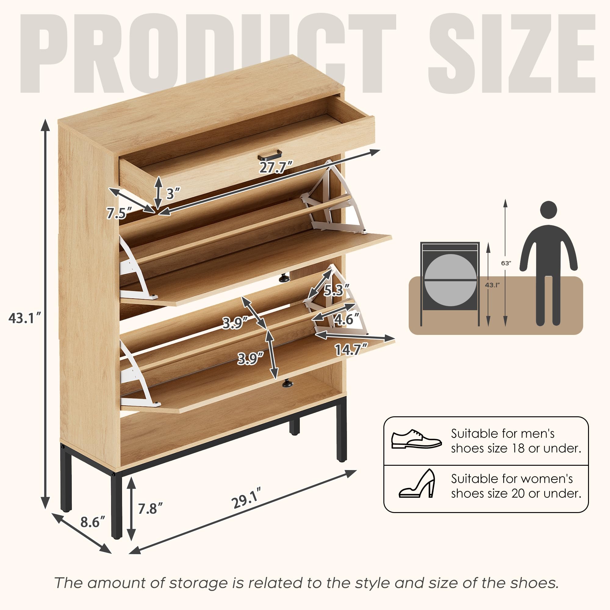 Brafab Shoe Storage Cabinet with 2 Flip Drawers, Slim Entryway Upgraded Large Shoe Cabinet Shoe Organizer with Half Round Woven Rattan Doors for Sneakers?Golden Brown