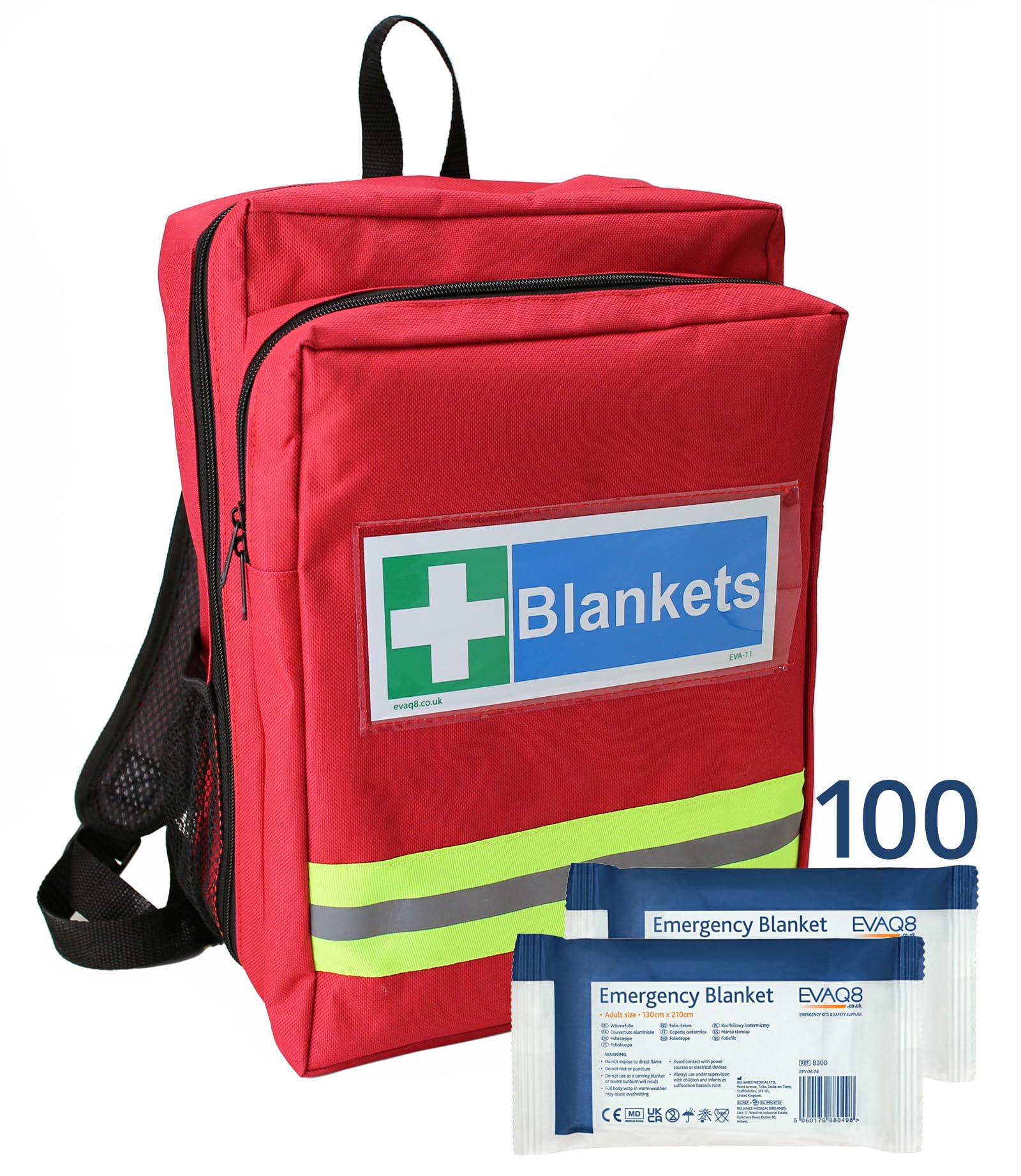 Evaq8 Red Grab Bag With 100 Silver Foil Emergency Blankets For First Aid And Evacuations