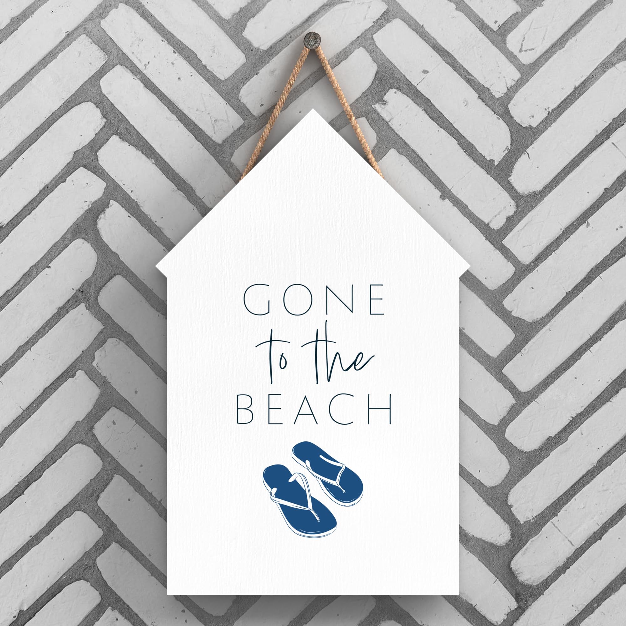 Global Designs Blue & White Nautical Plaque Gone To The Beach Flip Flops Coastal Sign Beach Hut 18.5X12cm