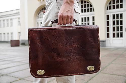 Miniatura 8 de Time Resistance Maletín de cuero para hombre  Bolsa italiana de cuero de grano completo para laptop  Bolsa de mensajero  Caja de regalo incluida