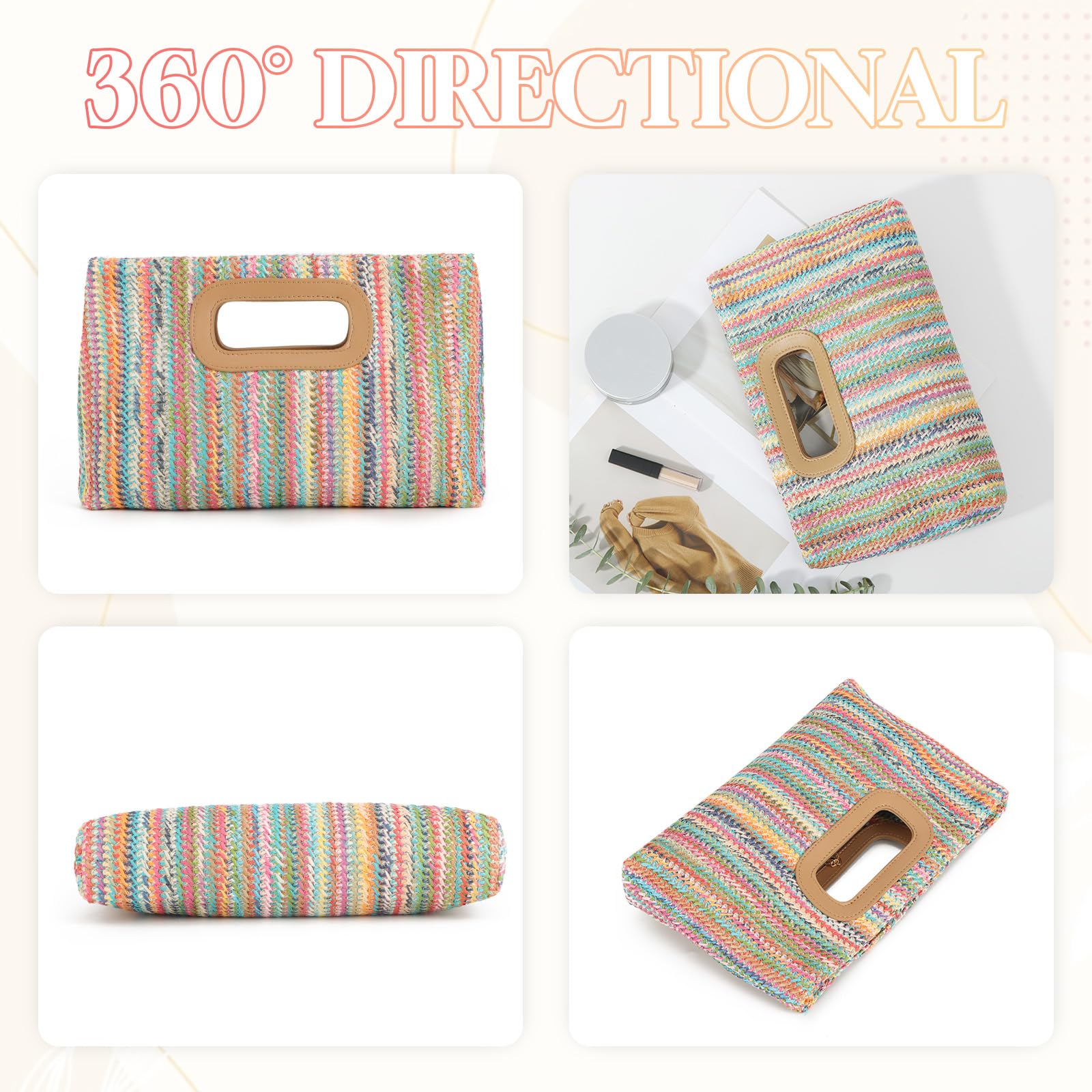 EVEOUT Clutch de Paja Mujer Elegante Bolso de Mano de Noche con Cadena para Fiesta Boda Bolsos Trenzado Rafia Sintética para Playa Verano