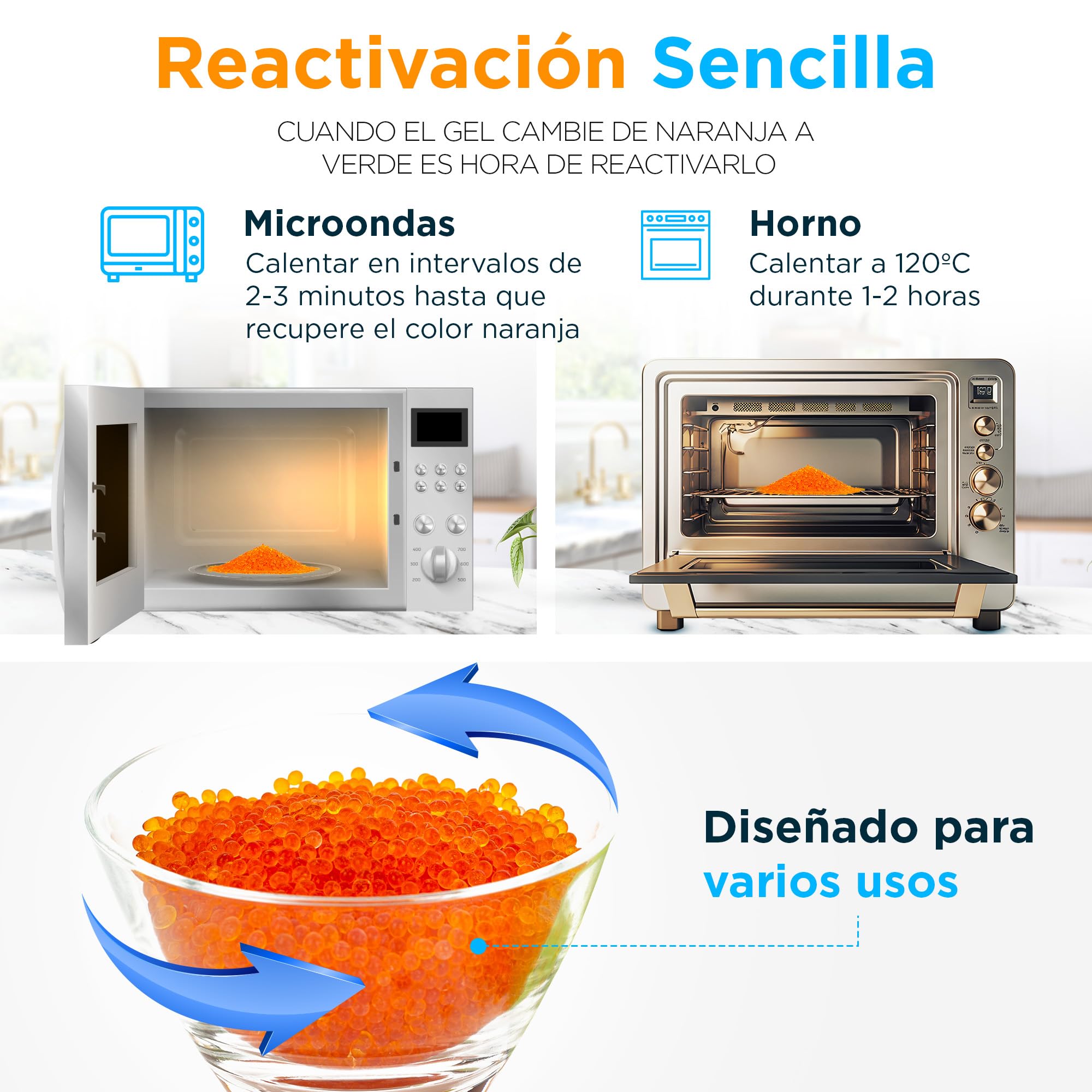 Silica Gel Naranja 1KG + 10 Bolsas | Gel de Silice Reutilizable con Indicador de Saturación | Perfecto para Armarios, Cajones, Productos Electrónicos y Secado de Flores