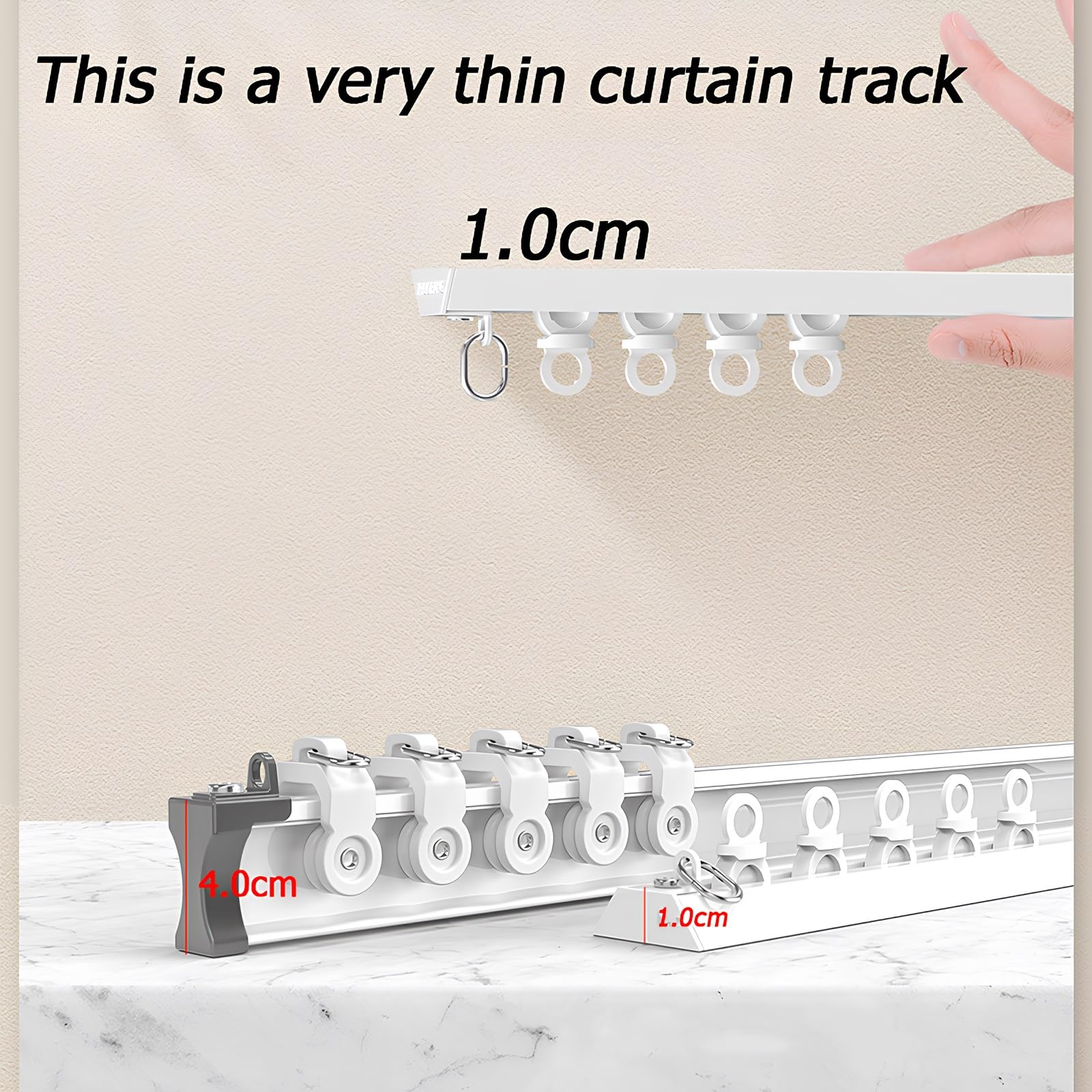 Rail de Rideau Auto-Adhésif, sans Perçage au Plafond ou au Mur, Tringle à Rideau Installation Facile pour Bureau, Salon, Chambre(White-Wall,4.8m(4 * 1.2m))
