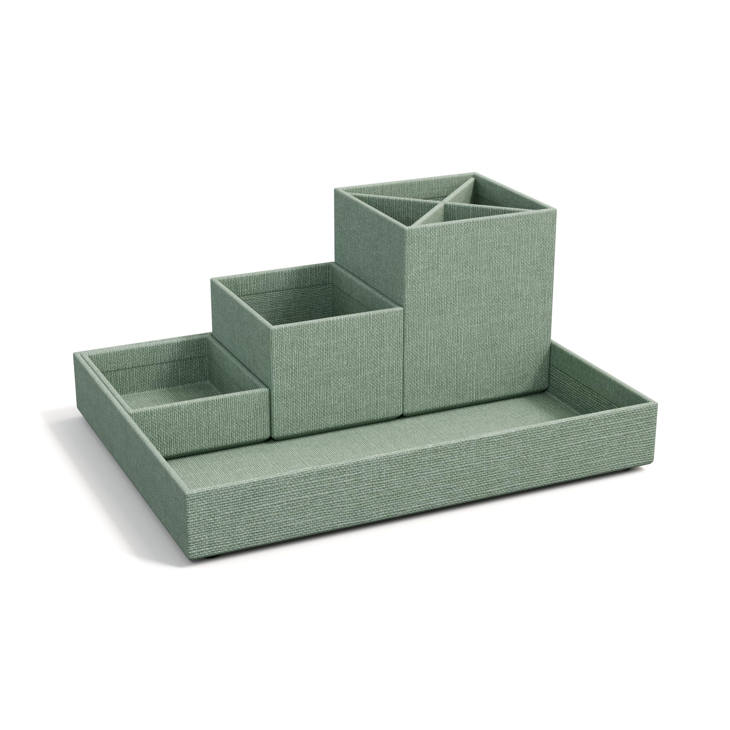 BIGSO BOX OF SWEDEN LENA Schreibtisch Organizer für Stifte, Büroklammern, Haftnotizen usw. – Sortierkasten mit 4 Fächern – Ordnungssystem aus Faserplatte und Papier in Leinenoptik – mintgrün
