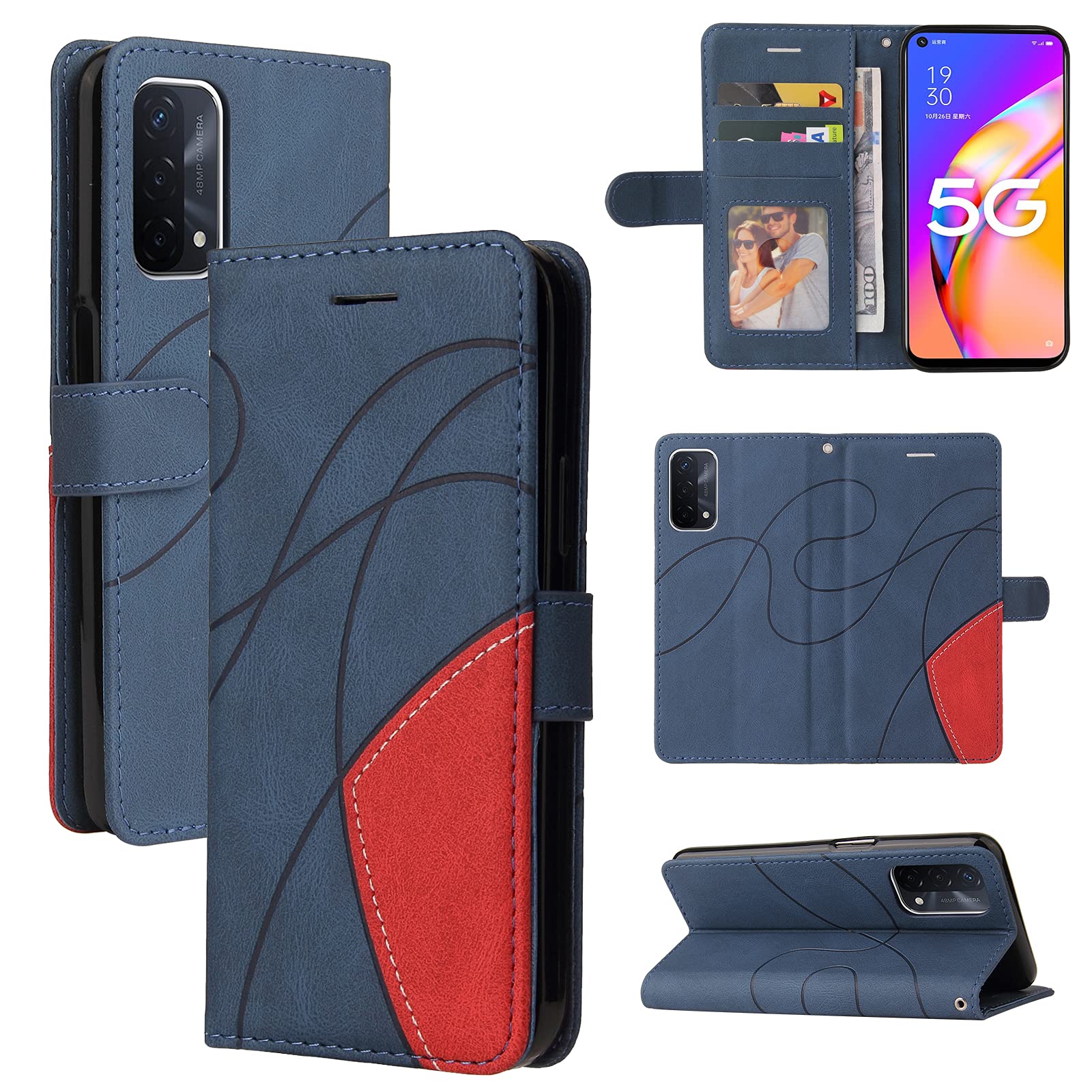 Custodia A Libro Con Supporto Tveinan Cover Pelle Per Oppo A74 5G / A54 5G / A93 5G, Slim Supporto Stand Per Video