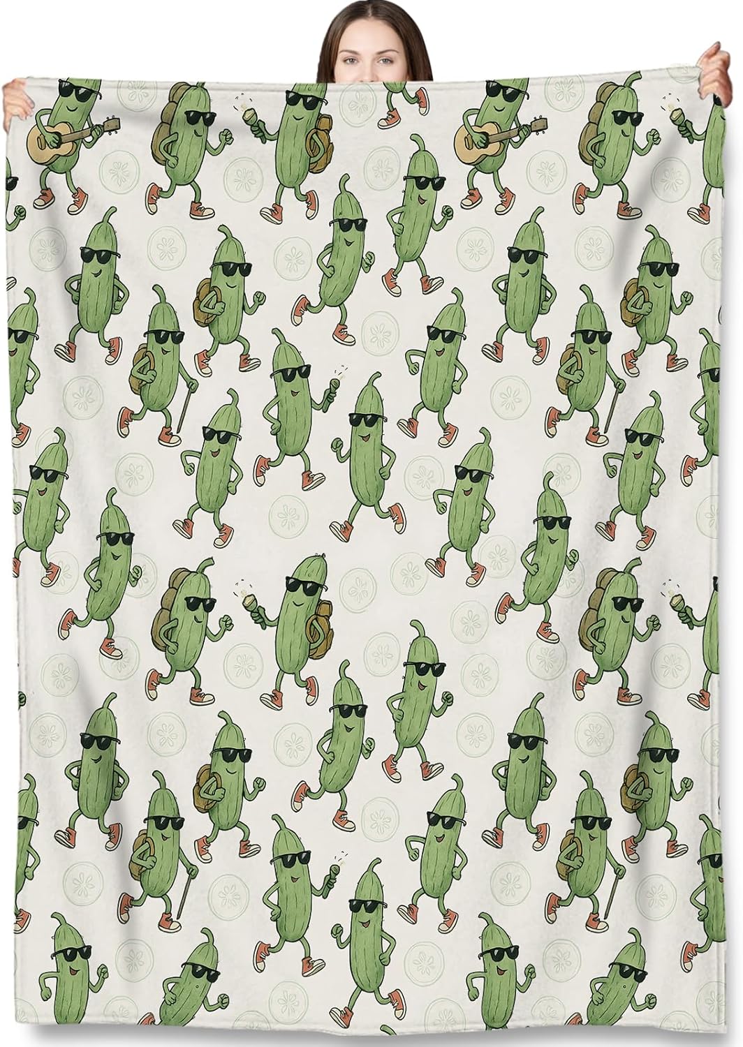 Cool Pickle Throw Blanket Gifts for Adults Kids, Funny Cucumber Blankets for Living Room Bedroom Decor, Fuzzy Warm Flannel Plush 50"x60"