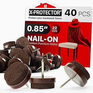 Nail-on Felt Pads X-PROTECTOR 40 PCS - 0.85" Felt Furniture Pads - Brown Chair Leg Floor Protectors - Nail in Furniture Pads for Furniture Legs - The Best Felt Chair Pads for Hardwood Floors (22mm)!
