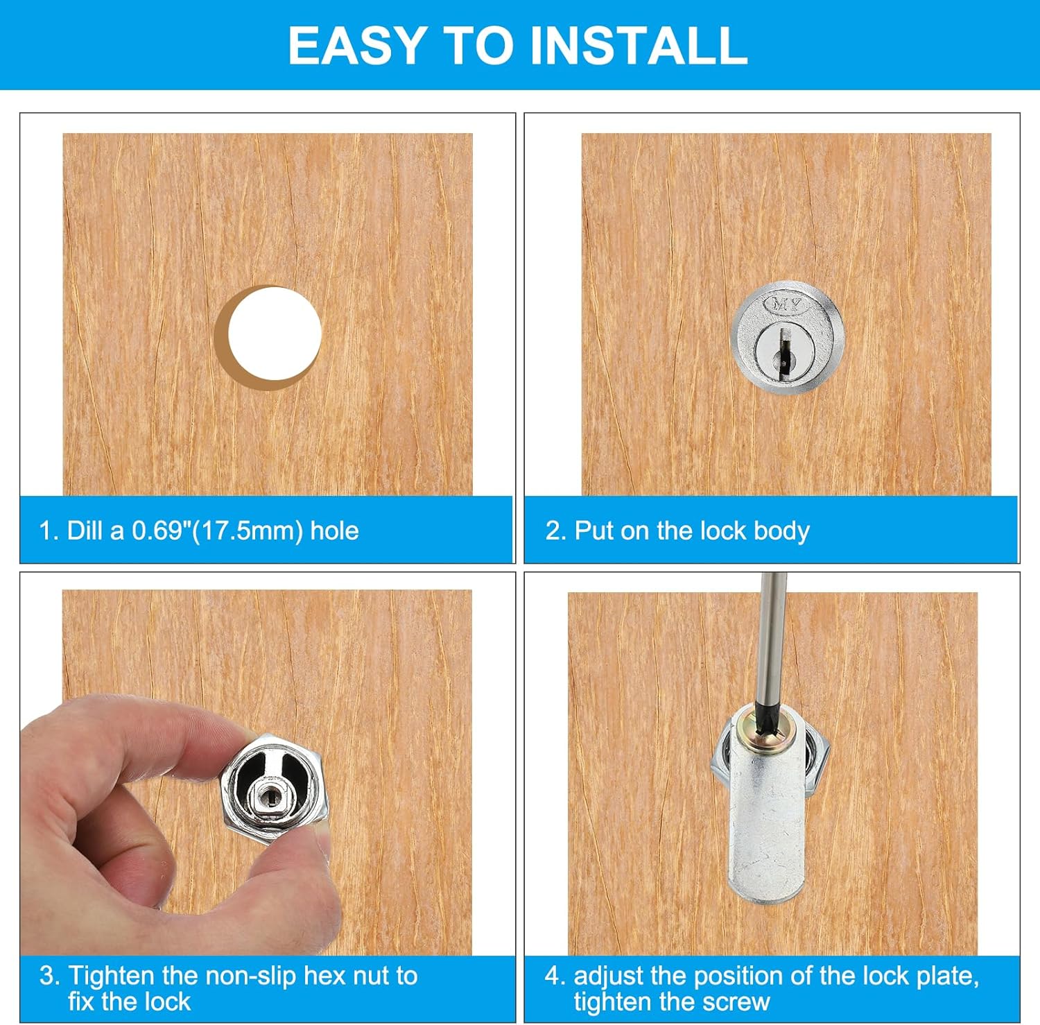 Generic Cabinet Cam Lock with Key, 13/16"(20mm) Cylinder Fits on 1/2" Max Panel Thickness Zinc Alloy Chrome Drawer Locks No.10 Cam Keyed Alike for Doors Drawer Lock