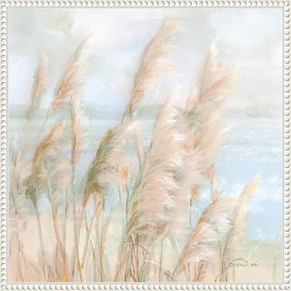 Framed Canvas Wall Art 22x22 Seaside Pampas Grass Light Crop by Danhui Nai, Framed Wall Art Canvas, Landscapes Artwork, Traditional Decor, Medium Poster Painting for Living Room, Bedroom,