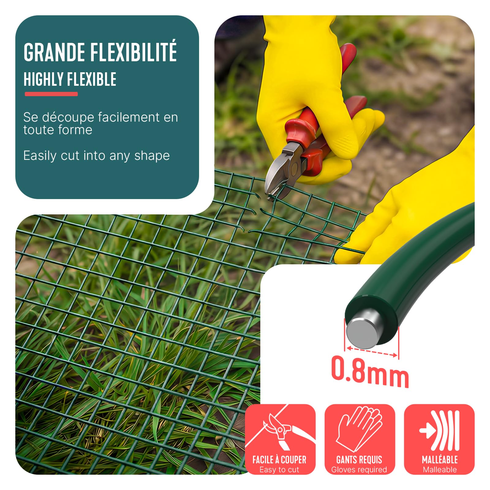 VOUNOT® Rete Metallica Plastificata PVC 1x25 m, Maglia 13 mm Filo 0,8 mm, Rete per Recinzione Giardino e Pollame, Recinzioni per Piccoli Animali e Pollai, Verde