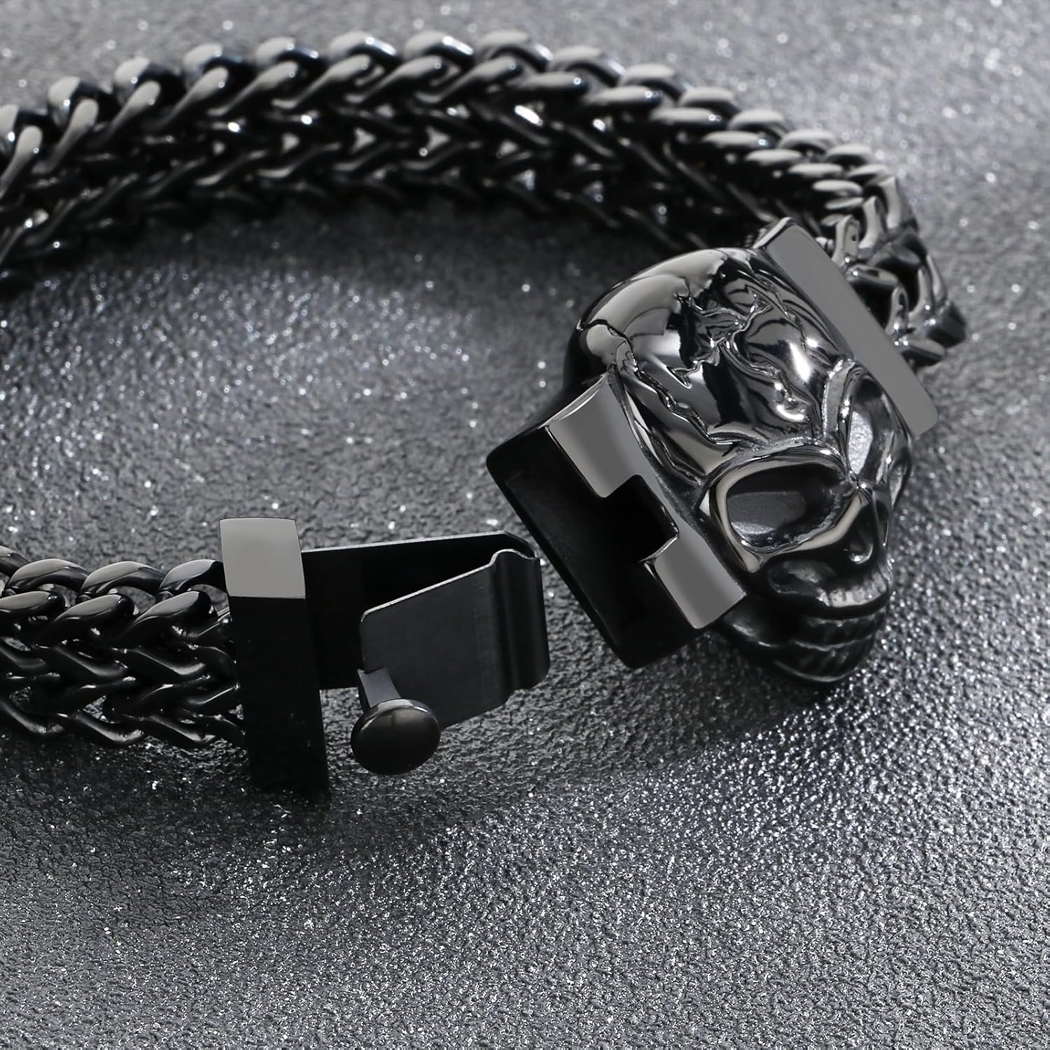 Men's Gothic Skull Curb Link Chain Bracelet - Stainless Steel Punk Rock Bracelet for Men, Gothic Jewelry, Unique Gifts for Men, Adjustable Skull Bracelets, Gift for Him, Ideal for Father's Day - Image 3