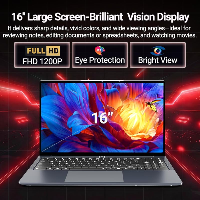 2026 Laptop, 16’’ Laptop Computer with Core i5-8210Y Processor (Up to 3.6GHz) 16GB RAM 512GB SSD, UHD Graphics, FHD 1920*1200, WiFi 5, BT 5.0, 180°Open Lap Top, Win 11 Pro, Backlit Keyboard image 2