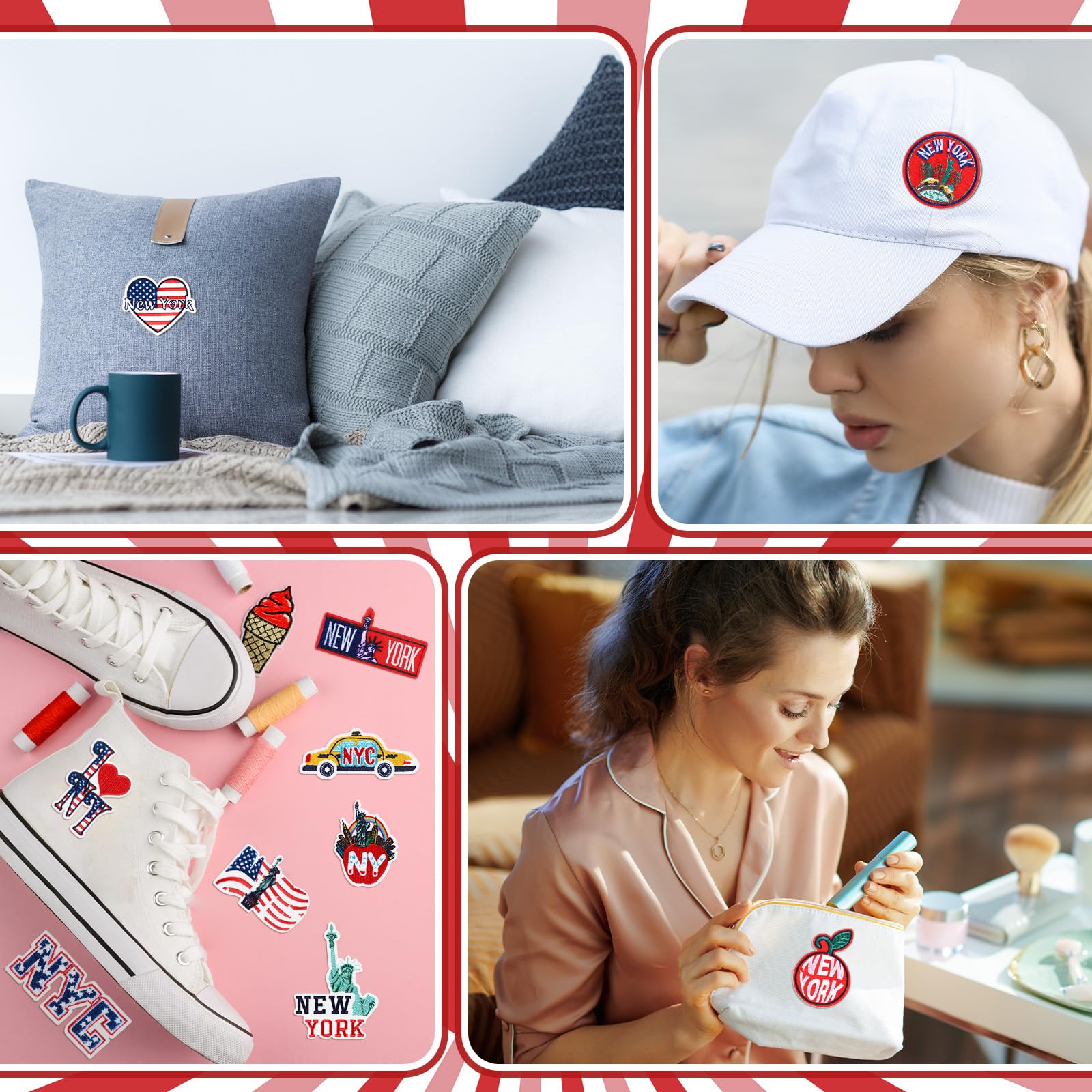Tigeen 48 parches de chenilla para planchar de la ciudad de Nueva York, parches bordados a granel para sombreros, ropa, apliques para coser, accesorio de bricolaje para mochila, pantalones, jeans