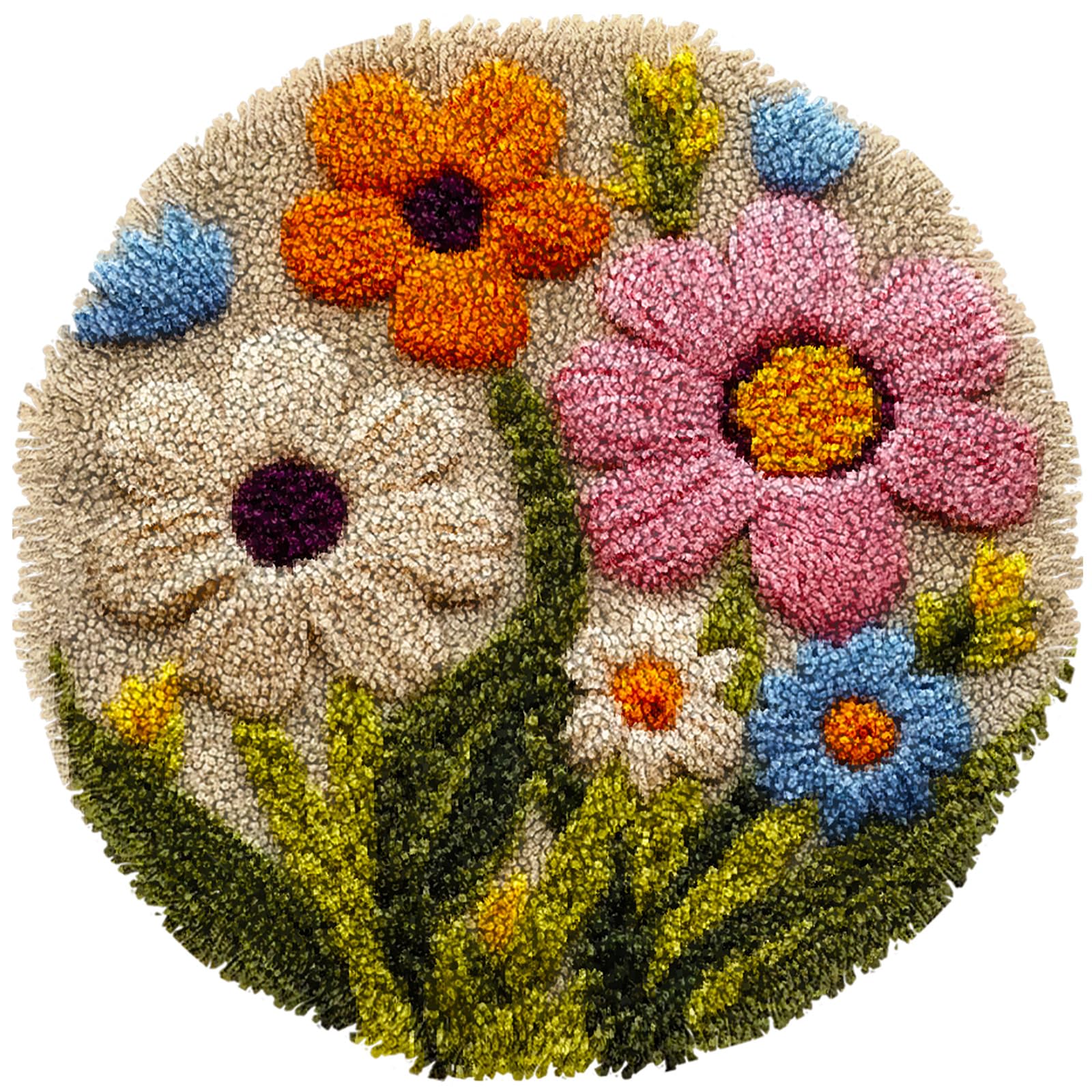Latch Hook Rug Kit Abstract Cute Wild Flower Easy for Beginners Round Shape Carpet Crochet Yarn Craft Mini Rug DIY Hook and Latch Little Tapestry for Home Decor 30x30cm(17)