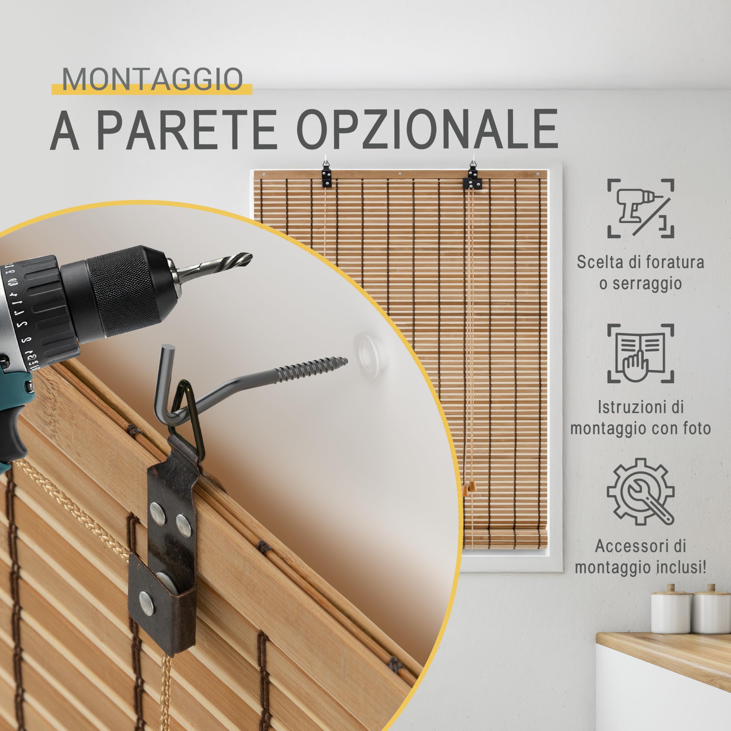 Sol Royal Tenda a Rullo in Bambù senza Fori per Finestra Interna Oscurante | 120x160cm Teak Legno Naturale Avvolgibile Protezione Solare e Privacy forare veneziana tapparella BR7