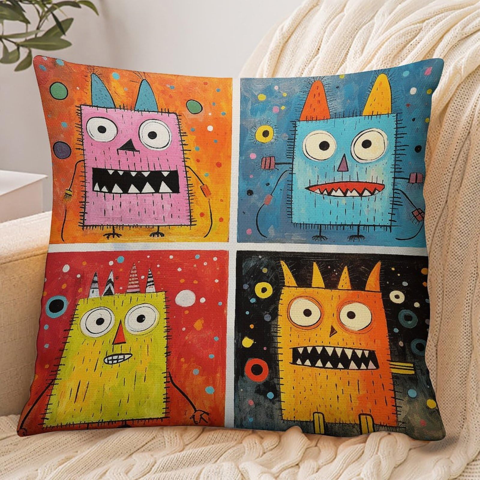 Fekiloot Style Four Colorful Monsters Pillowcase Pillow Sham Pillow Case