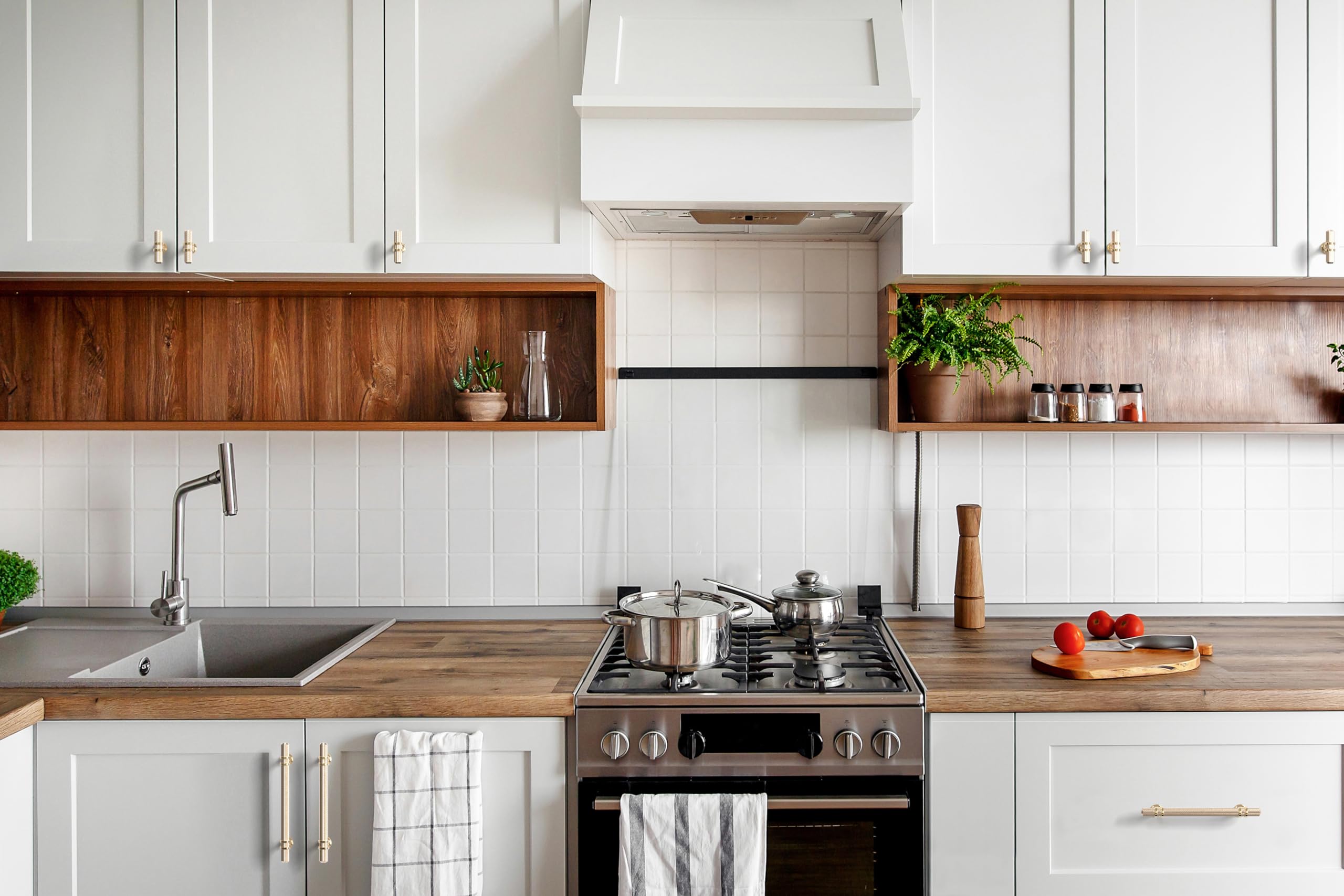 FURNIWARE Confezione da 10 maniglie zigrinate per armadietti, cassetti, maniglie per ante dell'armadio da cucina, 192 mm, foro centrale oro + oro brillante ossidato